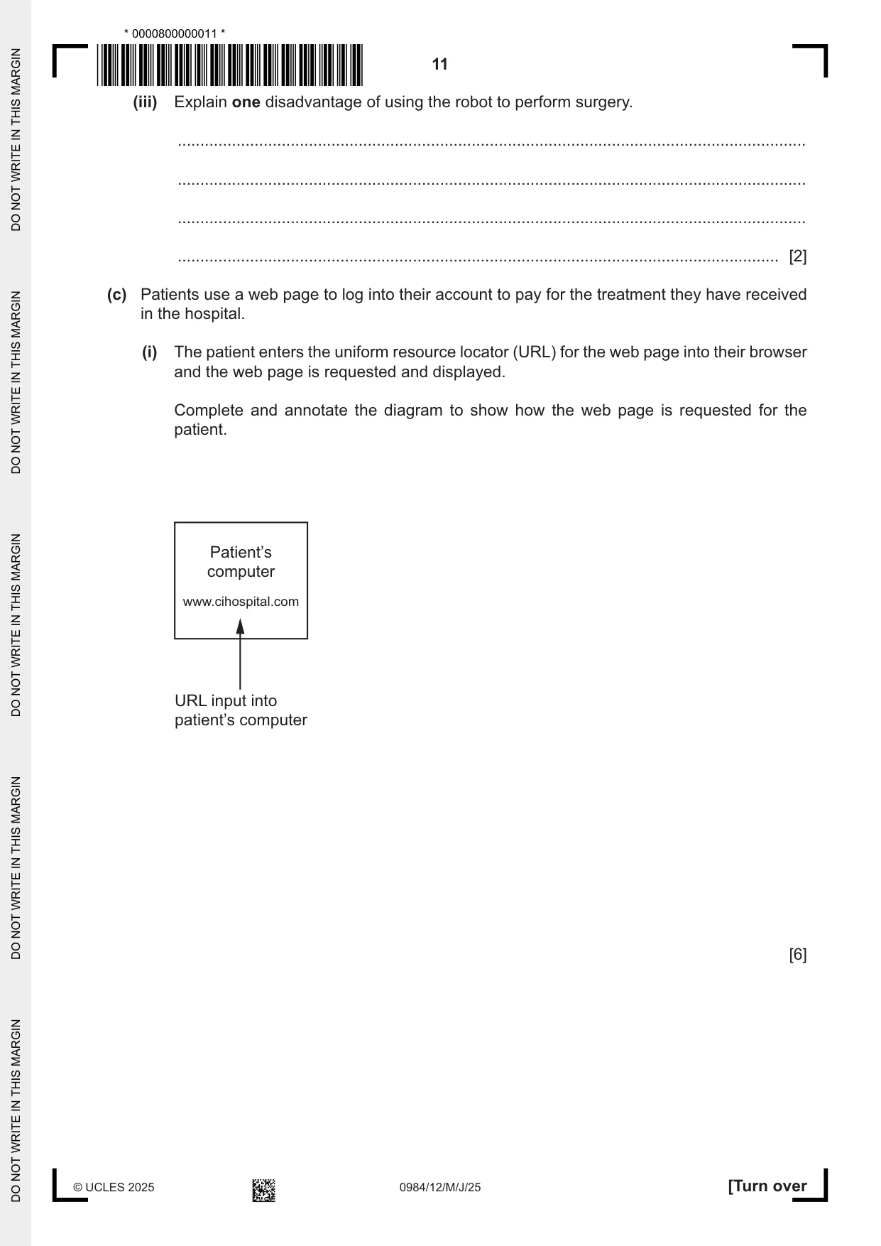 Cambridge IGCSE Computer Science (9-1) 0984 2025 May/June Paper 1 · Variant 2 question paper, page 11 of 12