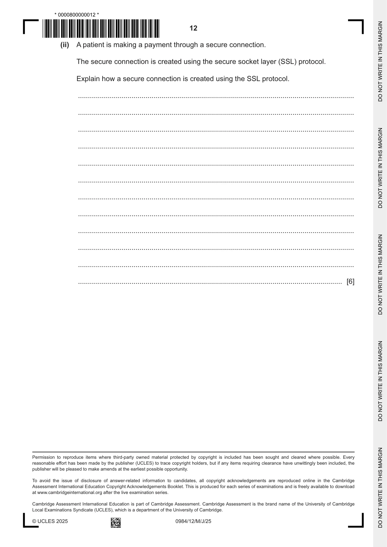 Cambridge IGCSE Computer Science (9-1) 0984 2025 May/June Paper 1 · Variant 2 question paper, page 12 of 12
