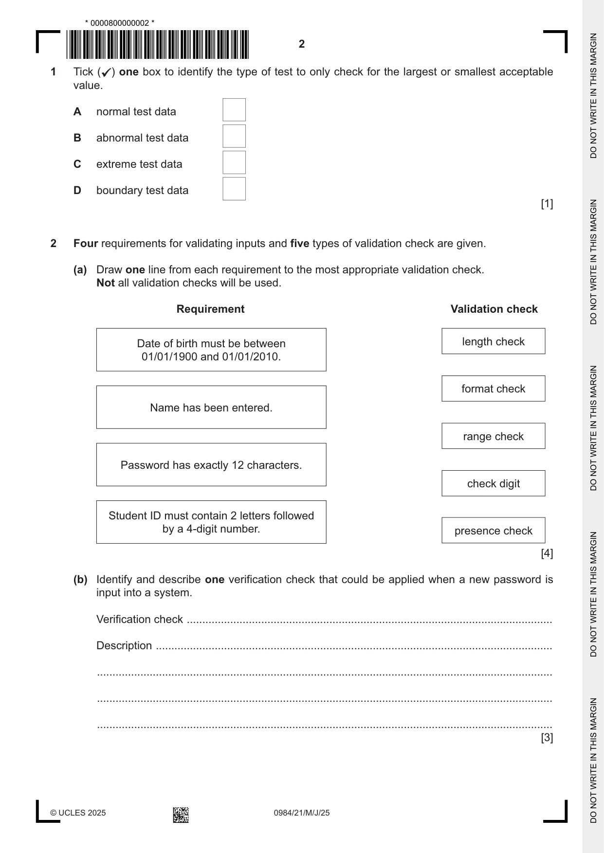 Cambridge IGCSE Computer Science (9-1) 0984 2025 May/June Paper 2 · Variant 1 question paper, page 2 of 16