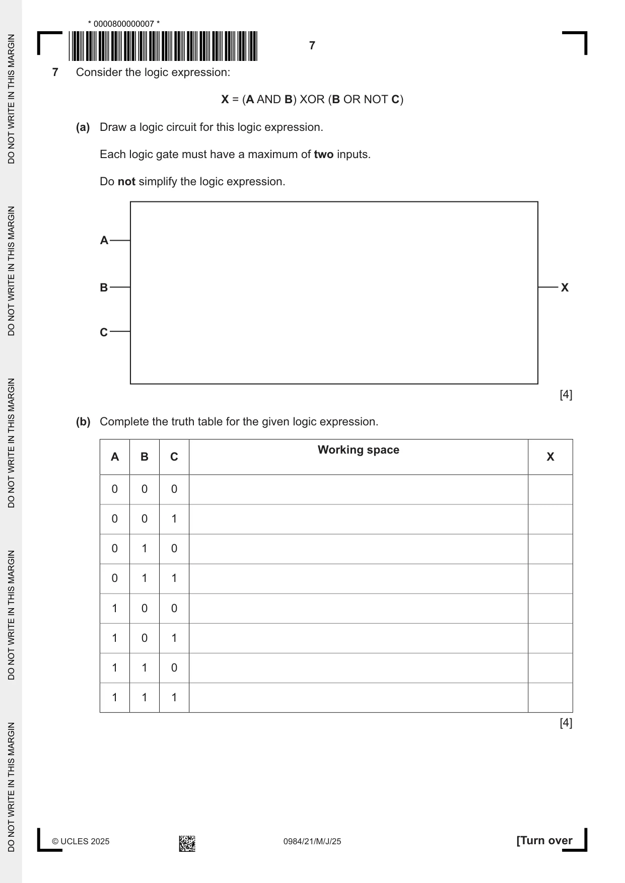 Cambridge IGCSE Computer Science (9-1) 0984 2025 May/June Paper 2 · Variant 1 question paper, page 7 of 16