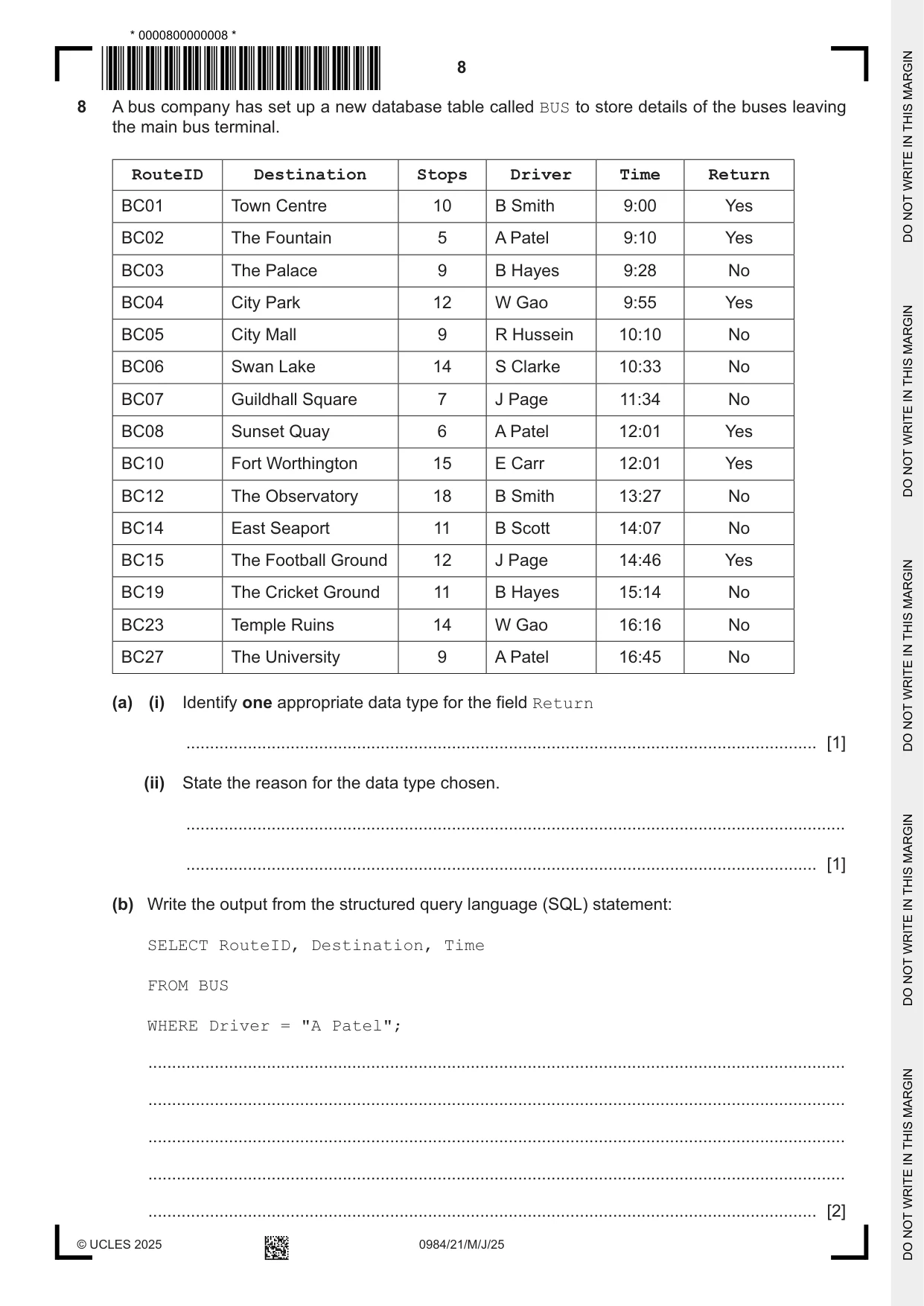 Cambridge IGCSE Computer Science (9-1) 0984 2025 May/June Paper 2 · Variant 1 question paper, page 8 of 16