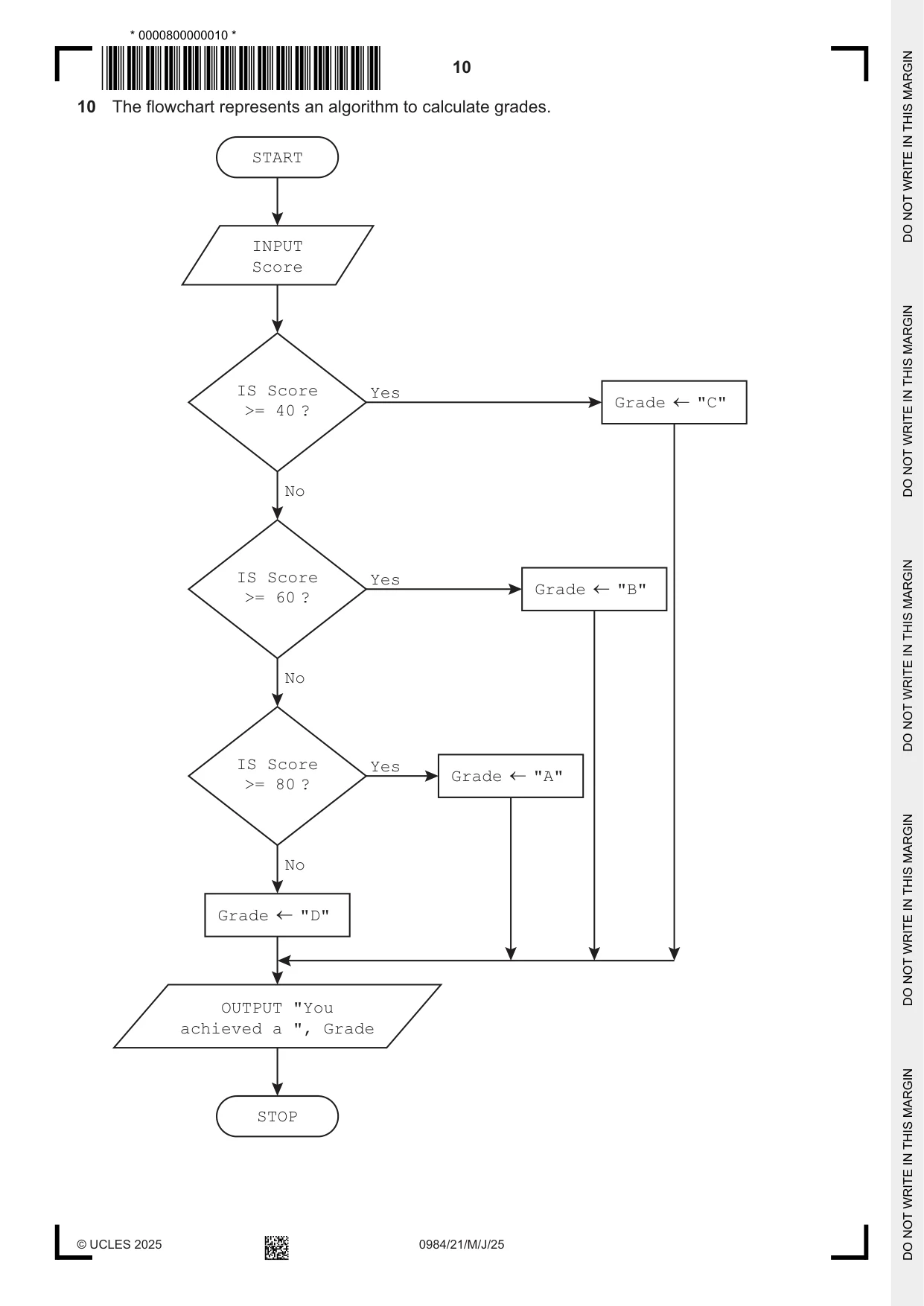 Cambridge IGCSE Computer Science (9-1) 0984 2025 May/June Paper 2 · Variant 1 question paper, page 10 of 16