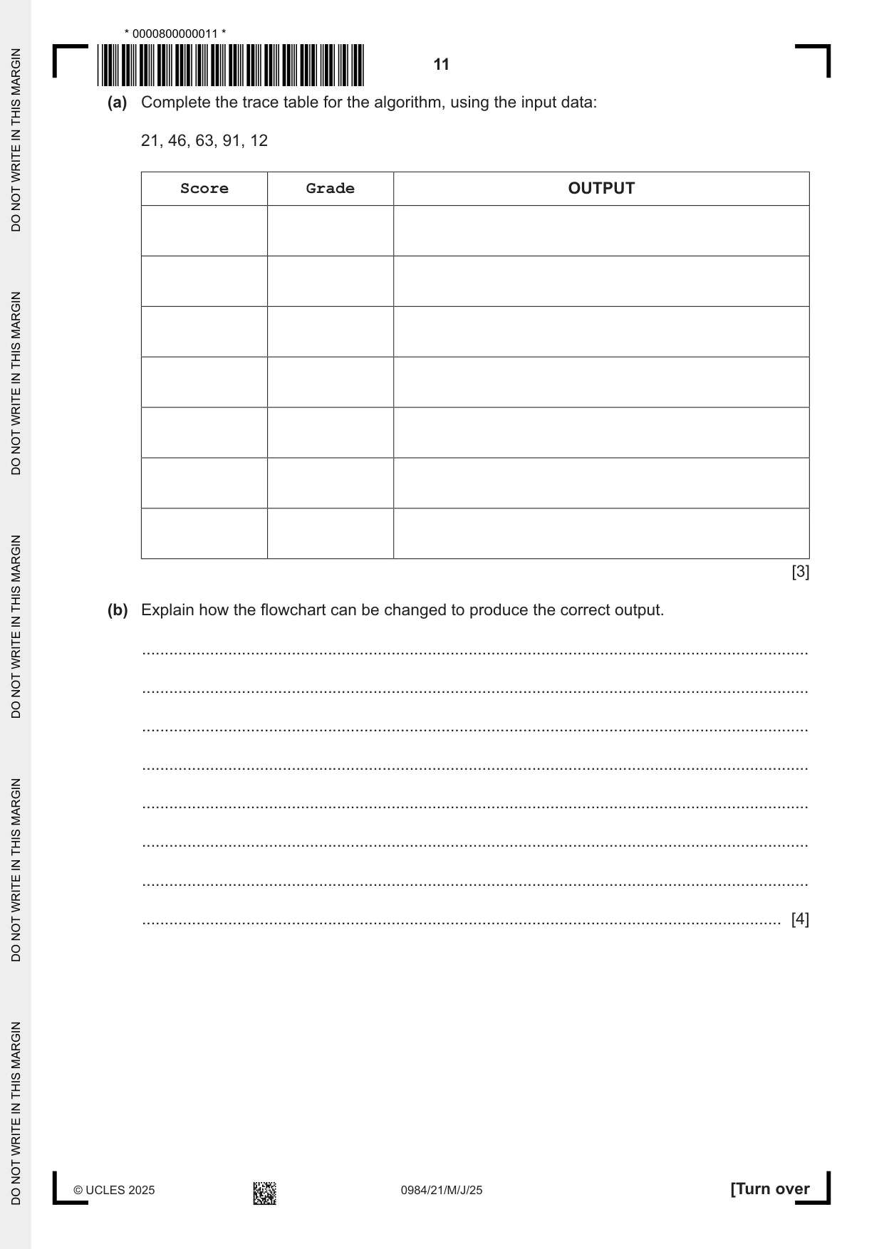 Cambridge IGCSE Computer Science (9-1) 0984 2025 May/June Paper 2 · Variant 1 question paper, page 11 of 16