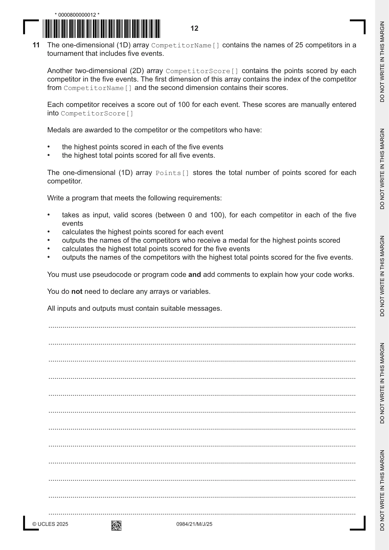 Cambridge IGCSE Computer Science (9-1) 0984 2025 May/June Paper 2 · Variant 1 question paper, page 12 of 16