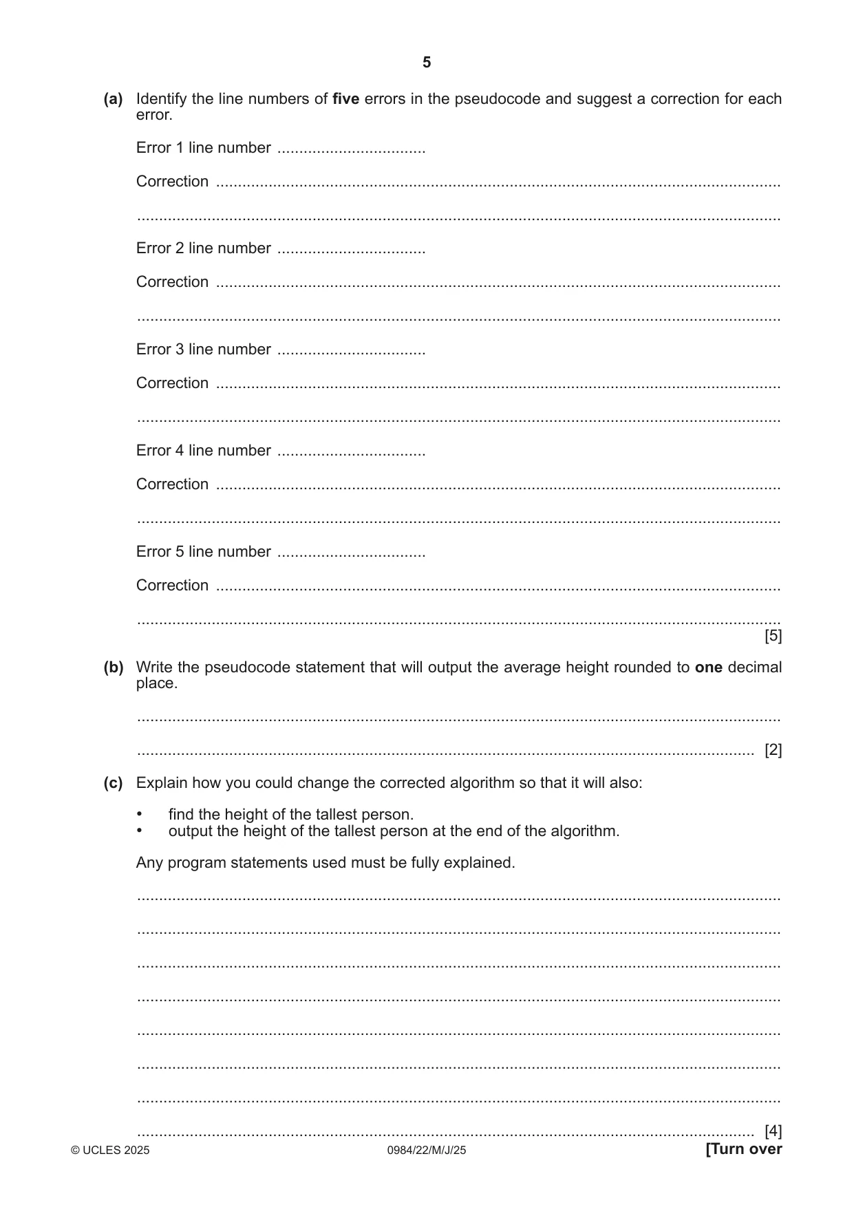 Cambridge IGCSE Computer Science (9-1) 0984 2025 May/June Paper 2 · Variant 2 question paper, page 5 of 16