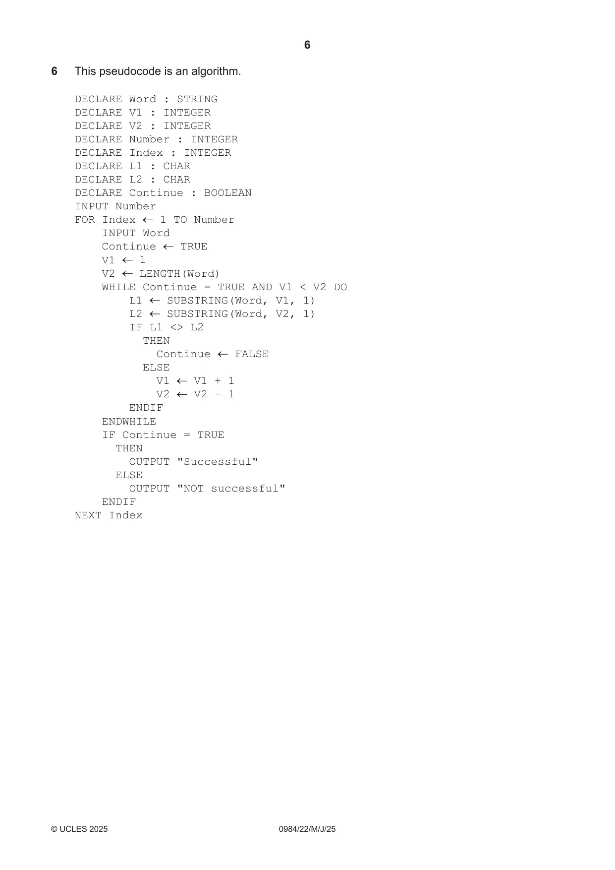 Cambridge IGCSE Computer Science (9-1) 0984 2025 May/June Paper 2 · Variant 2 question paper, page 6 of 16