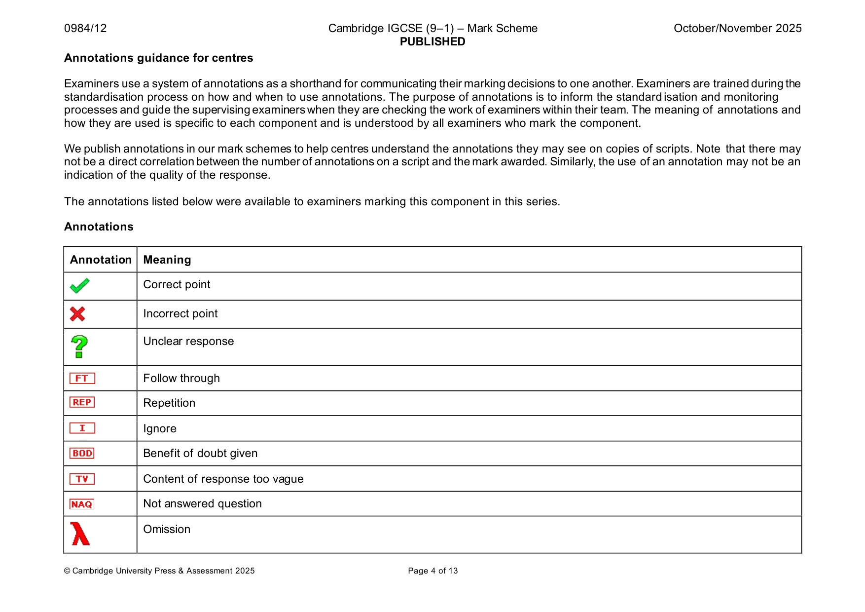 Mark scheme, page 4 of 13