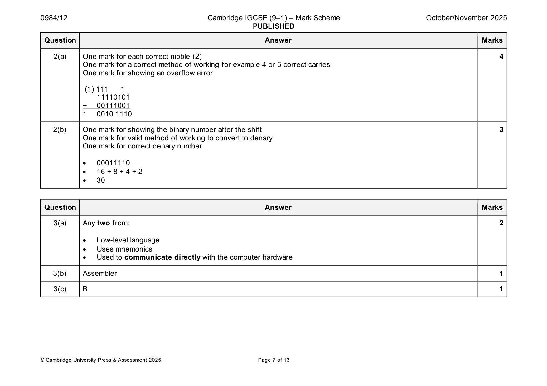 Mark scheme, page 7 of 13