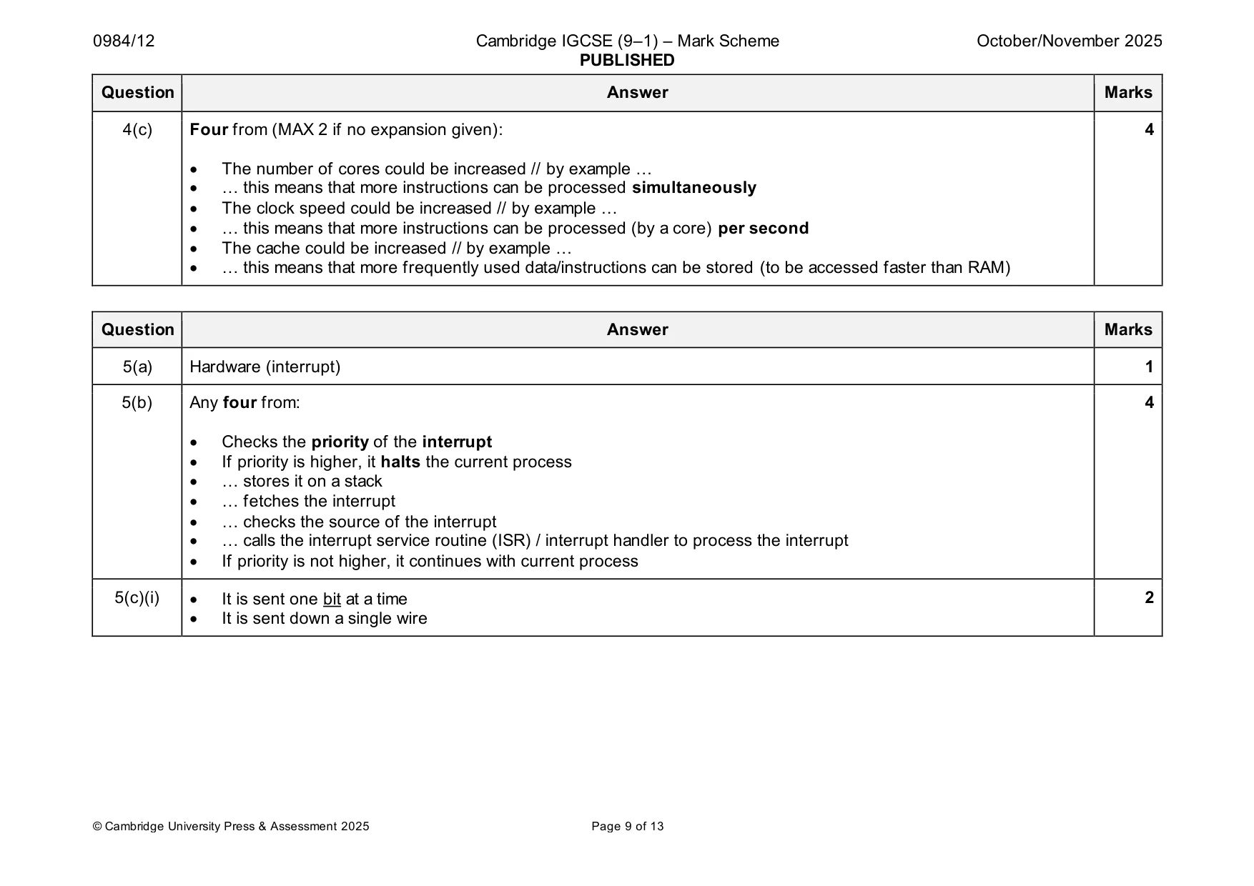 Mark scheme, page 9 of 13