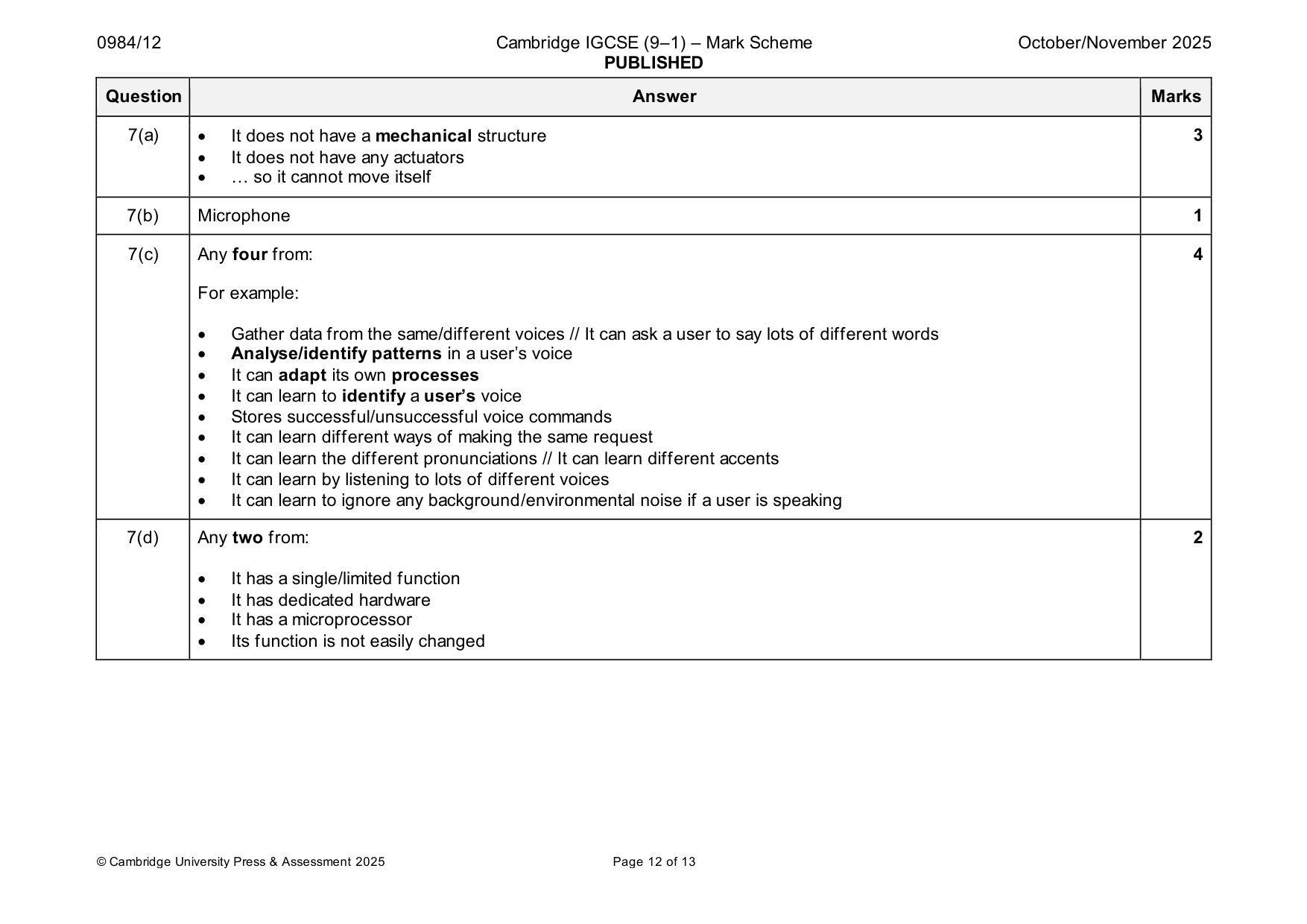 Mark scheme, page 12 of 13