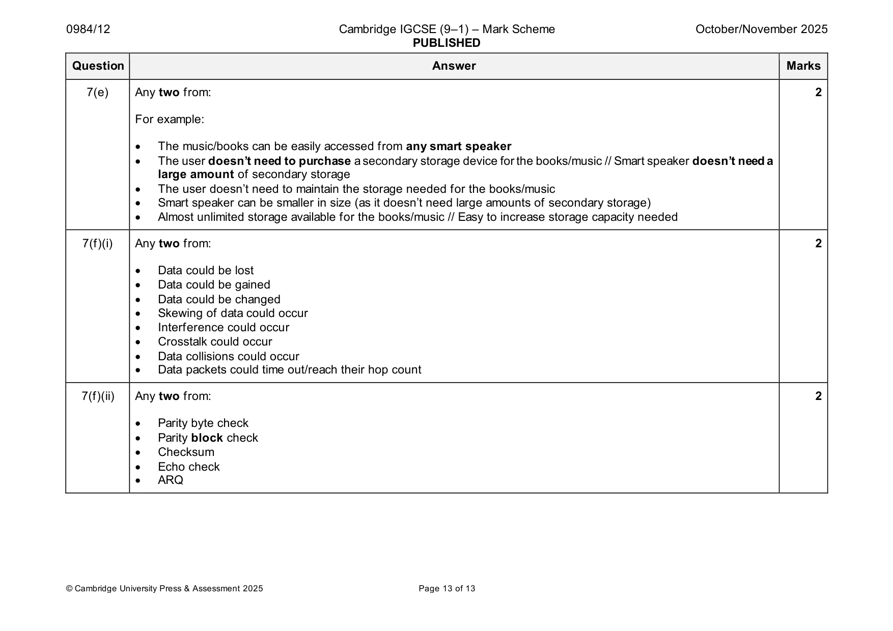 Mark scheme, page 13 of 13