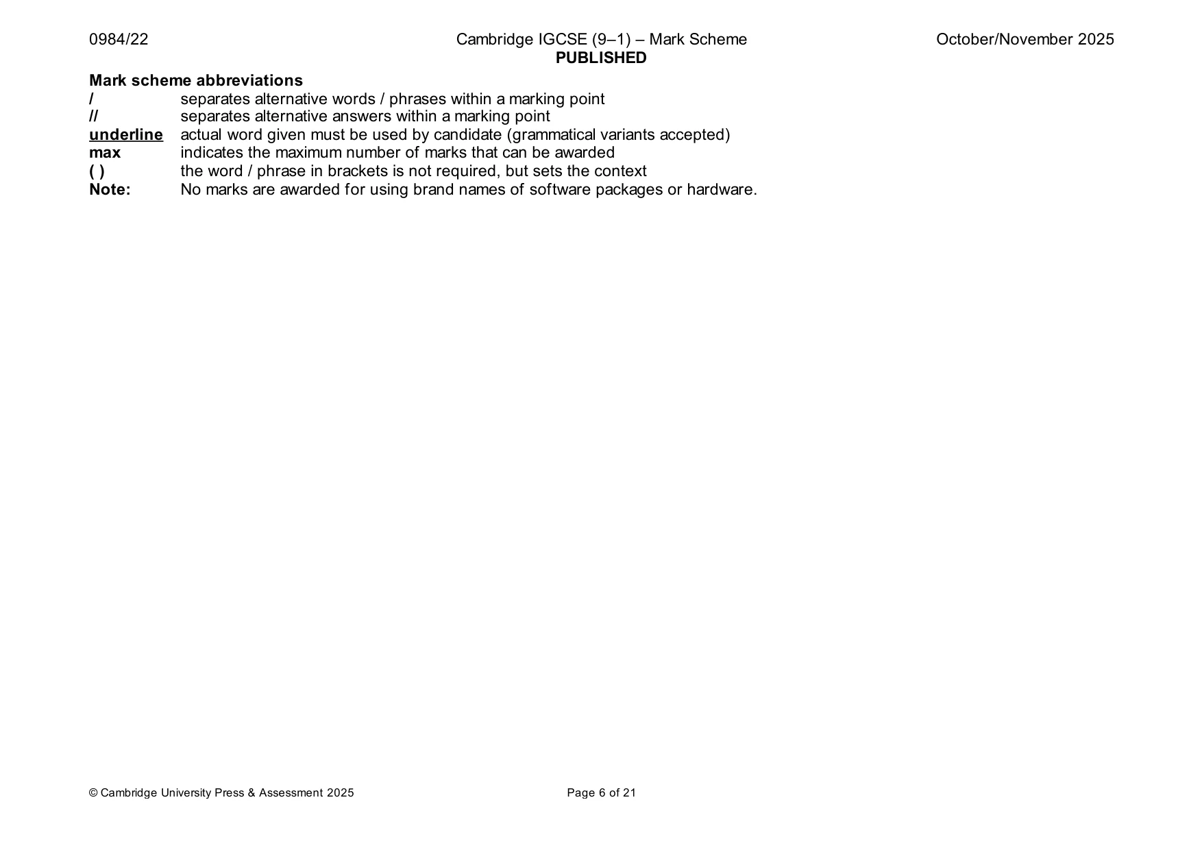 Mark scheme, page 6 of 21
