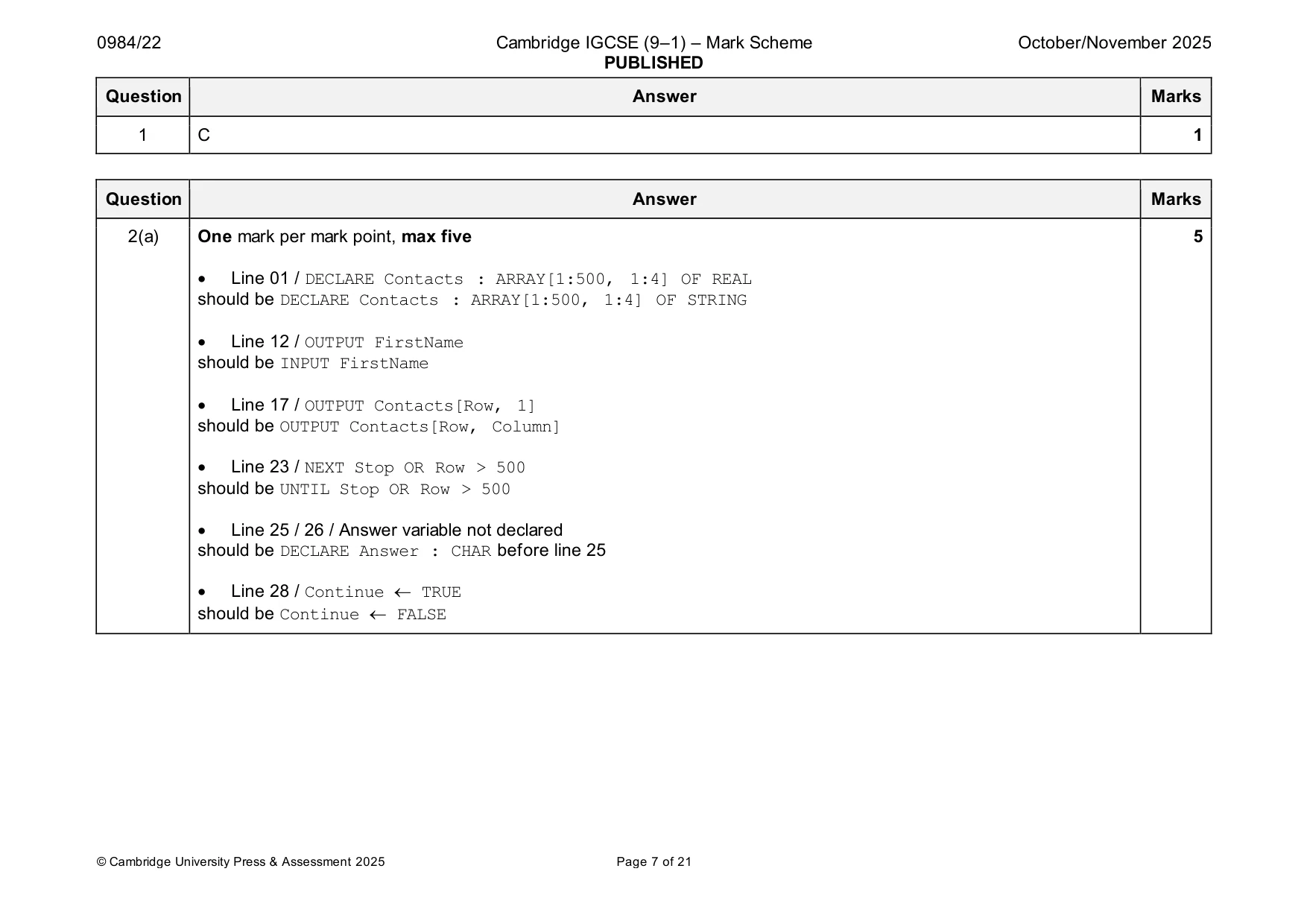Mark scheme, page 7 of 21