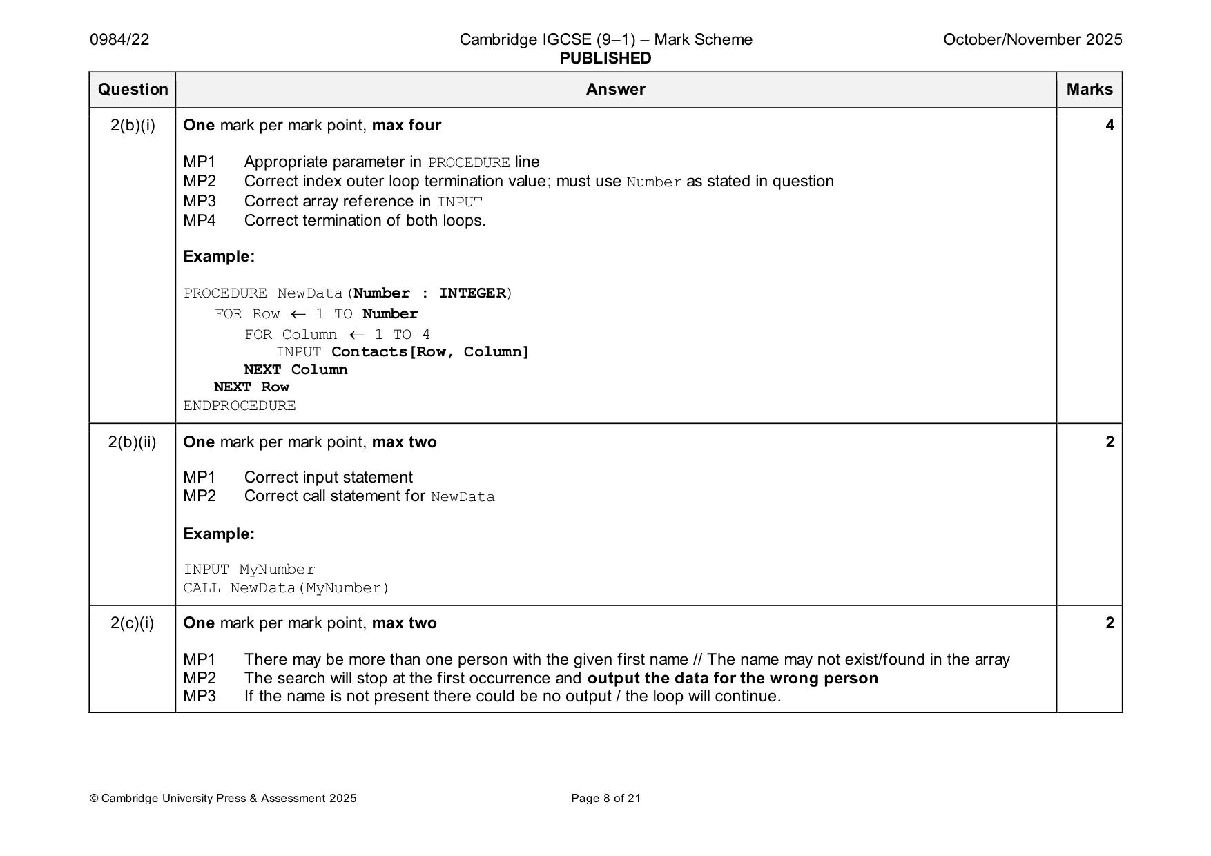 Mark scheme, page 8 of 21