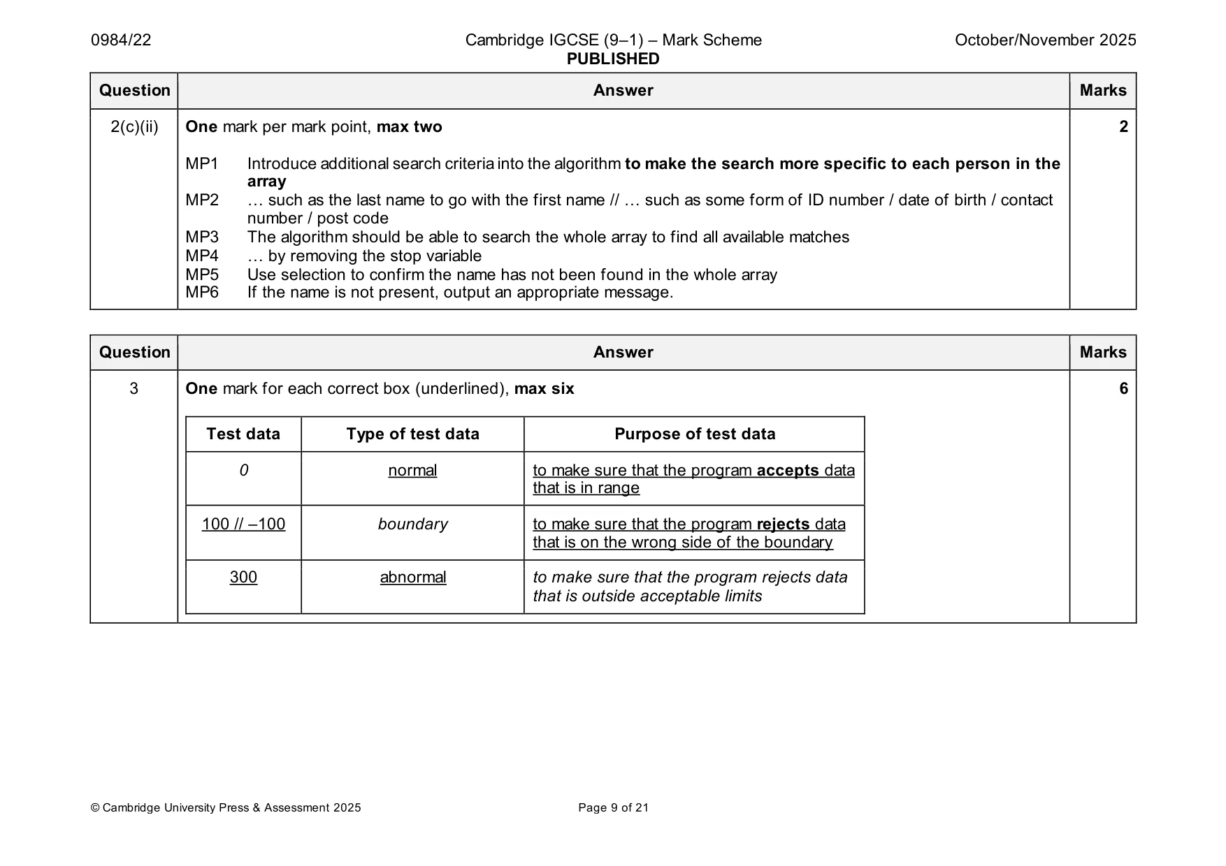 Mark scheme, page 9 of 21