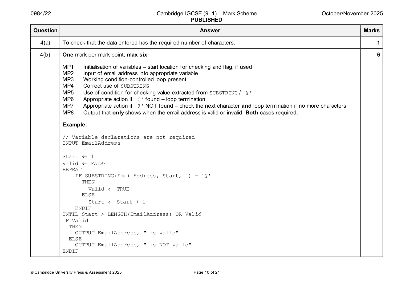 Mark scheme, page 10 of 21