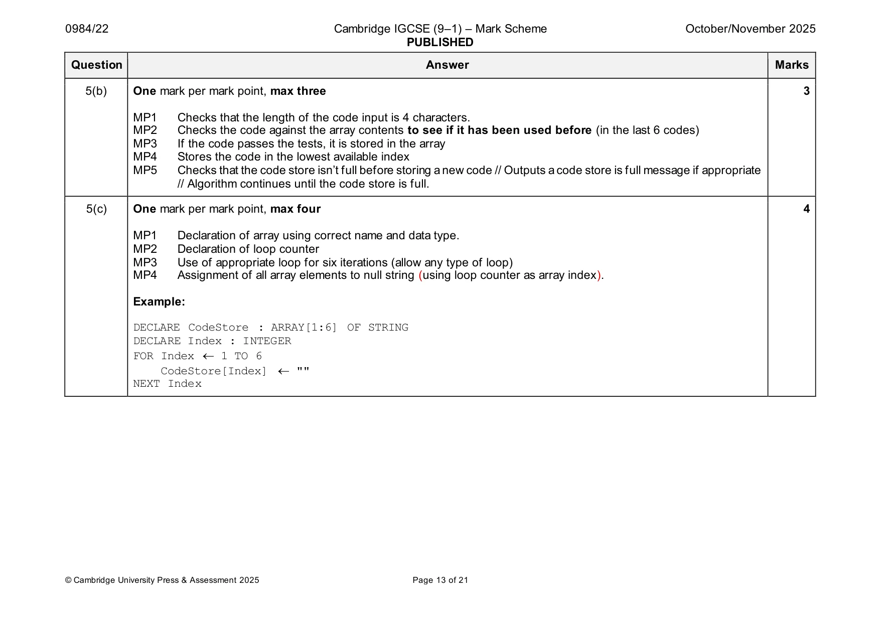 Mark scheme, page 13 of 21