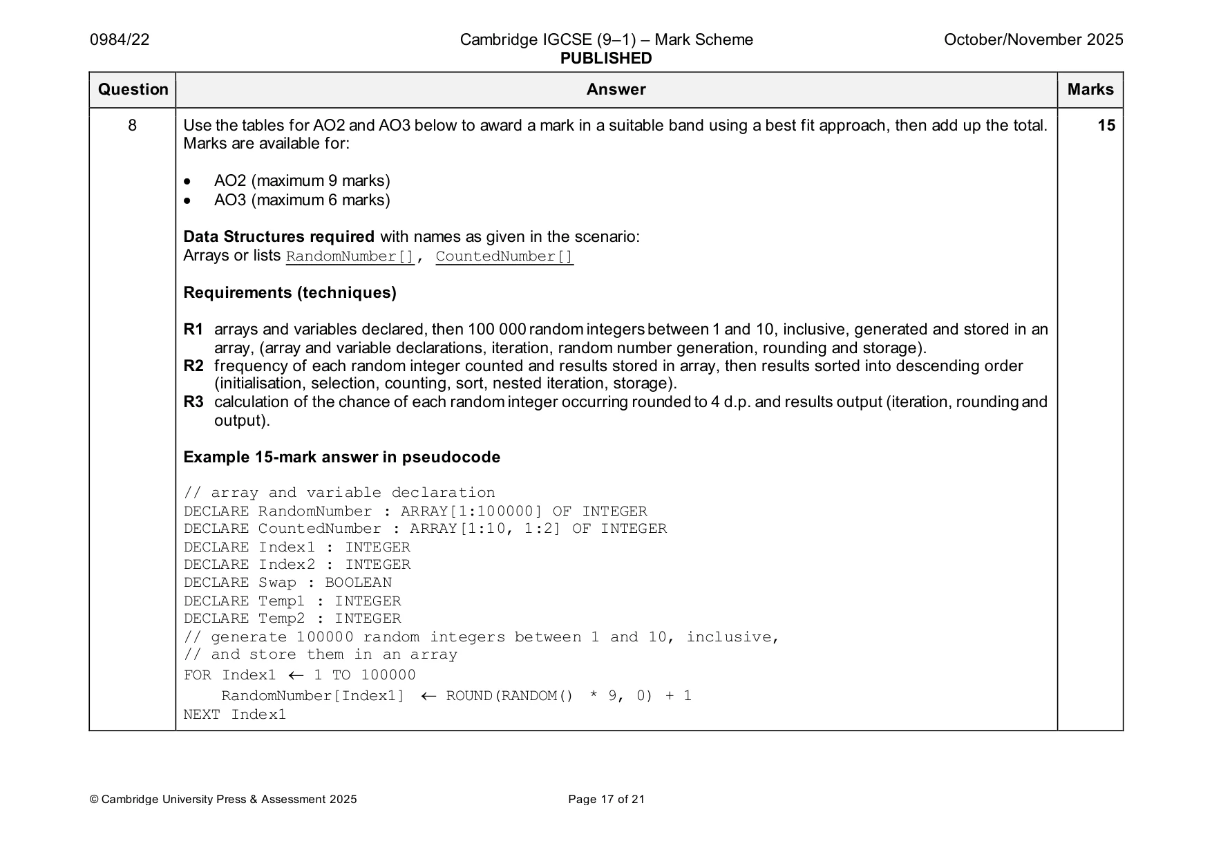 Mark scheme, page 17 of 21