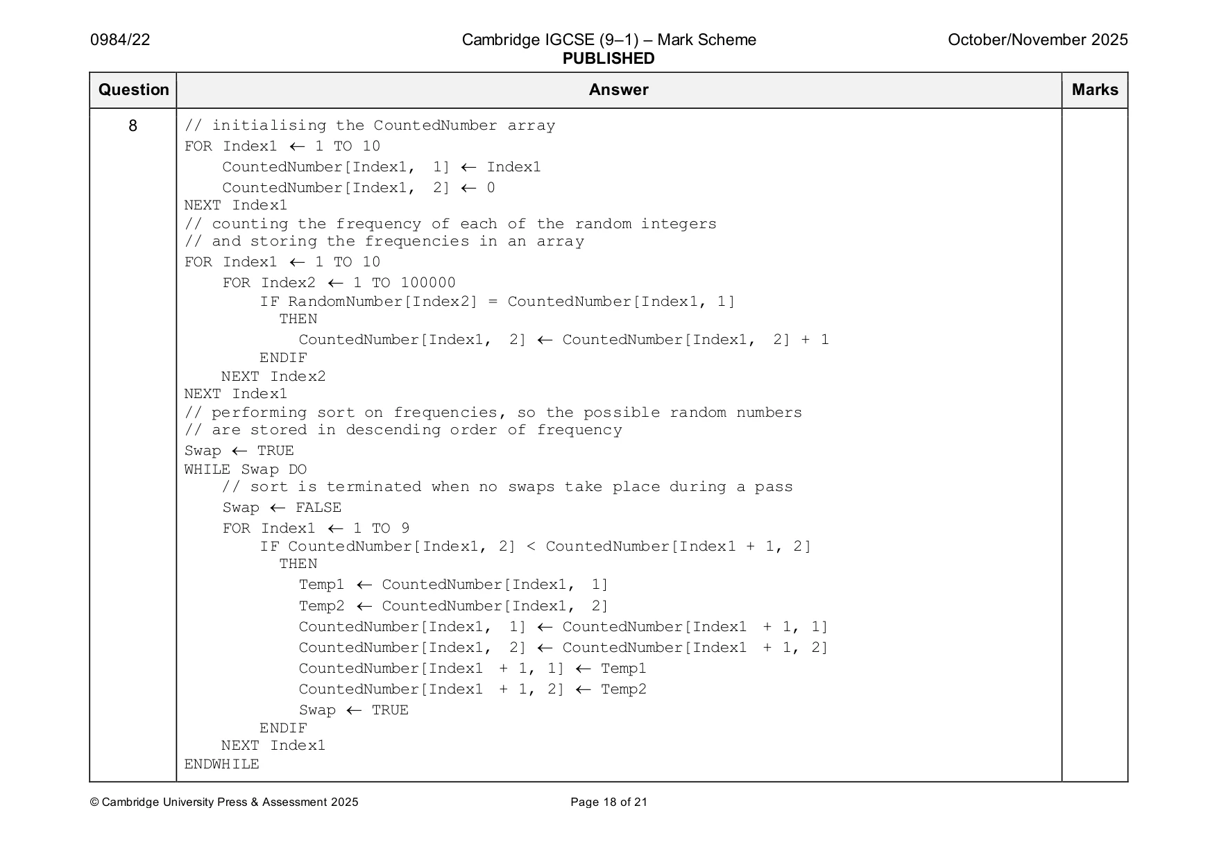 Mark scheme, page 18 of 21