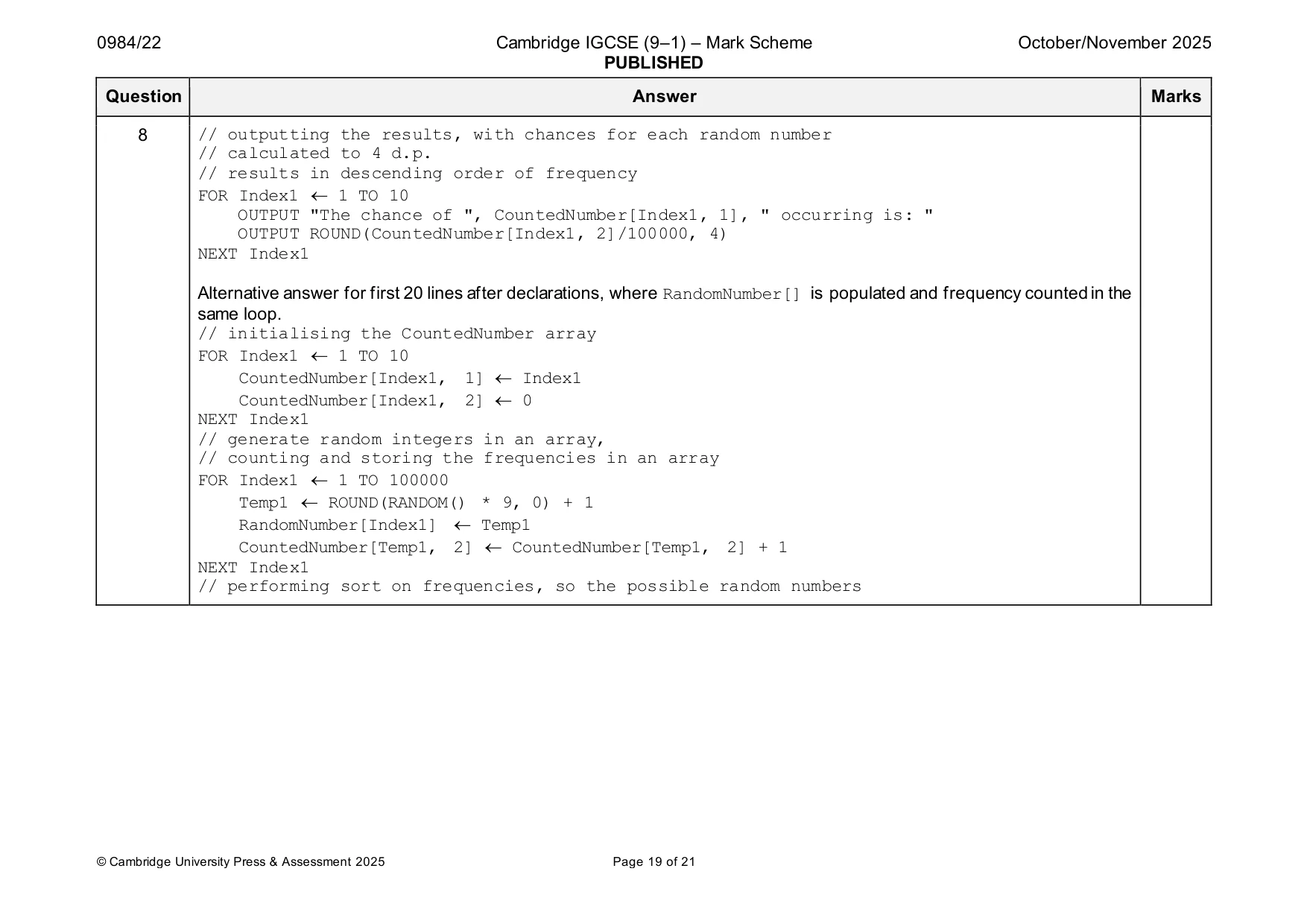 Mark scheme, page 19 of 21