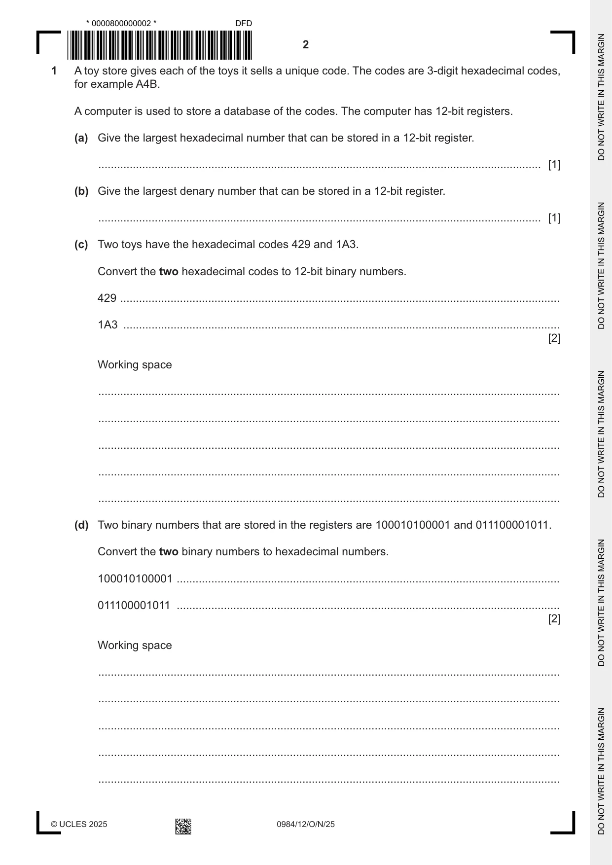 Cambridge IGCSE Computer Science (9-1) 0984 2025 Oct/Nov Paper 1 · Variant 2 question paper, page 2 of 12