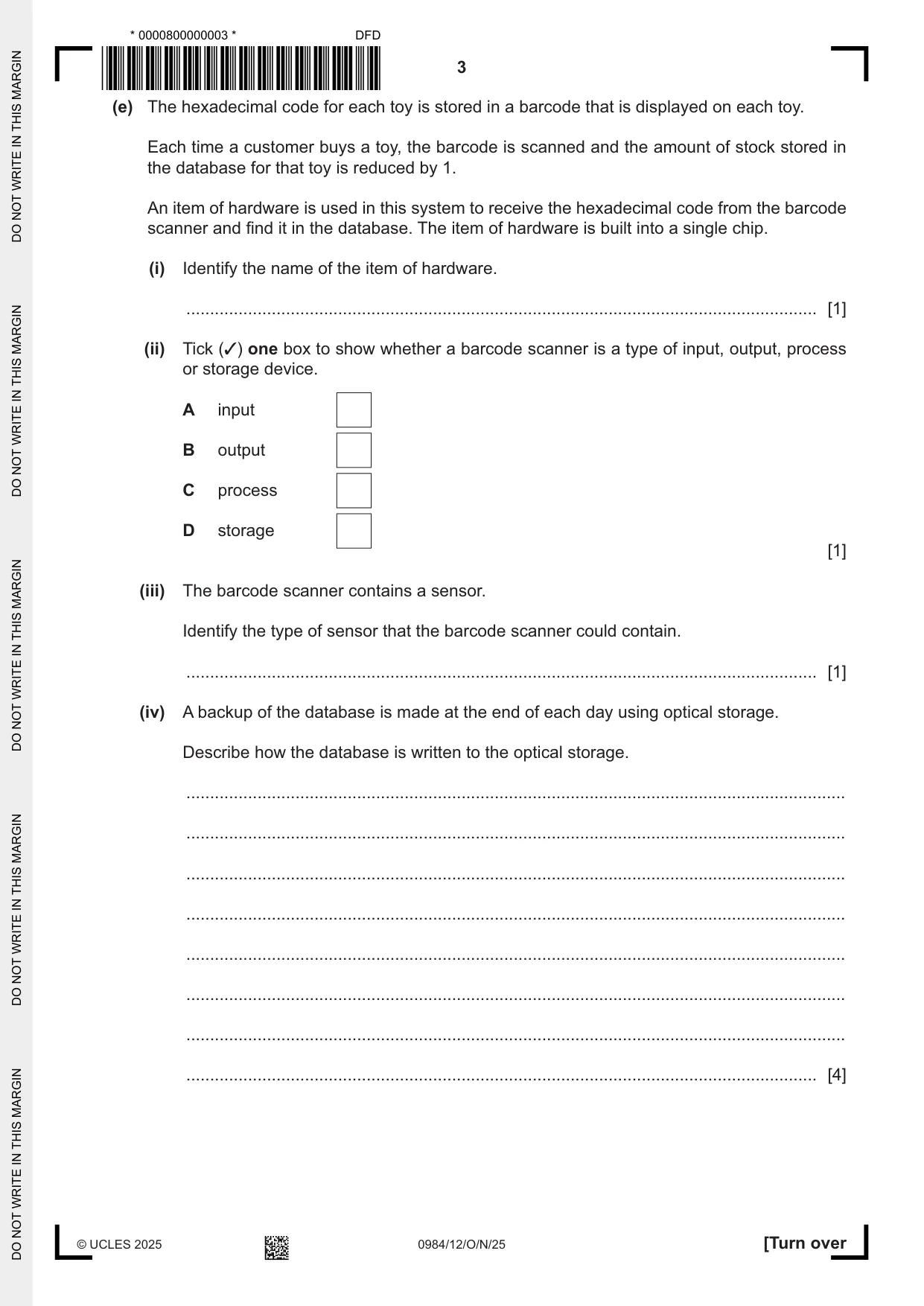Cambridge IGCSE Computer Science (9-1) 0984 2025 Oct/Nov Paper 1 · Variant 2 question paper, page 3 of 12