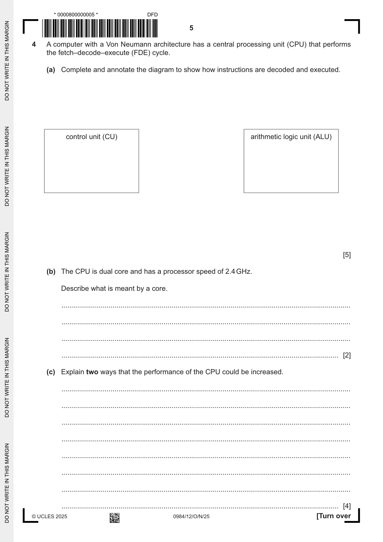 Cambridge IGCSE Computer Science (9-1) 0984 2025 Oct/Nov Paper 1 · Variant 2 question paper, page 5 of 12