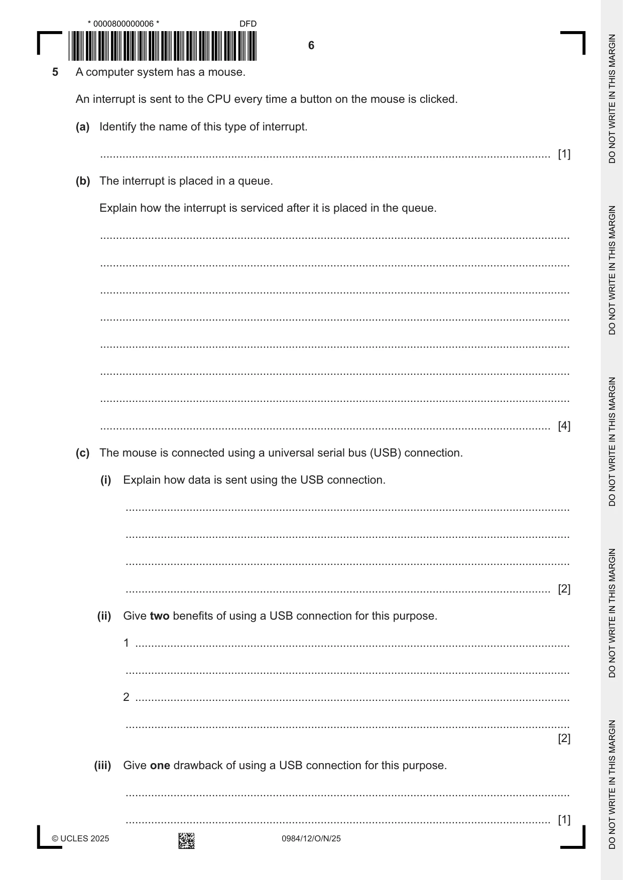 Cambridge IGCSE Computer Science (9-1) 0984 2025 Oct/Nov Paper 1 · Variant 2 question paper, page 6 of 12