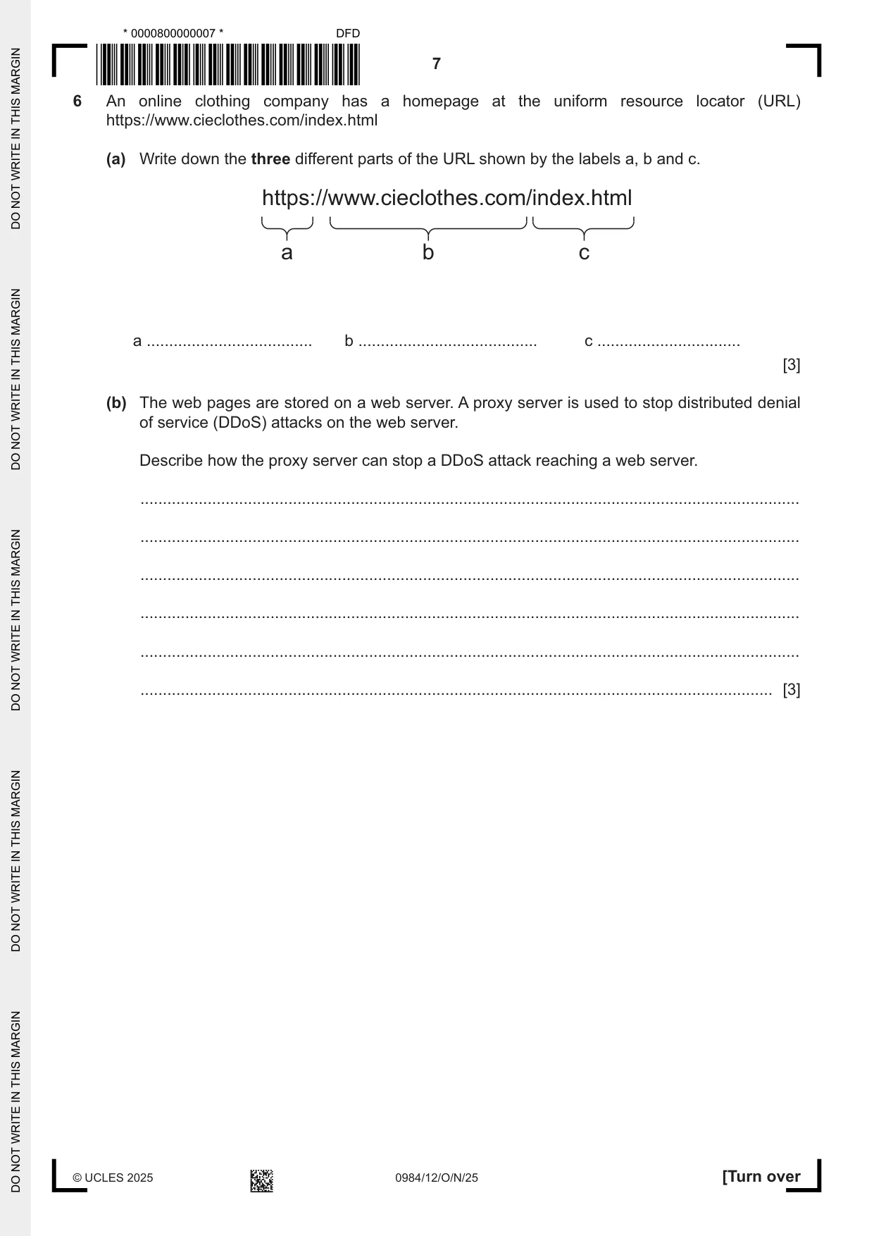Cambridge IGCSE Computer Science (9-1) 0984 2025 Oct/Nov Paper 1 · Variant 2 question paper, page 7 of 12