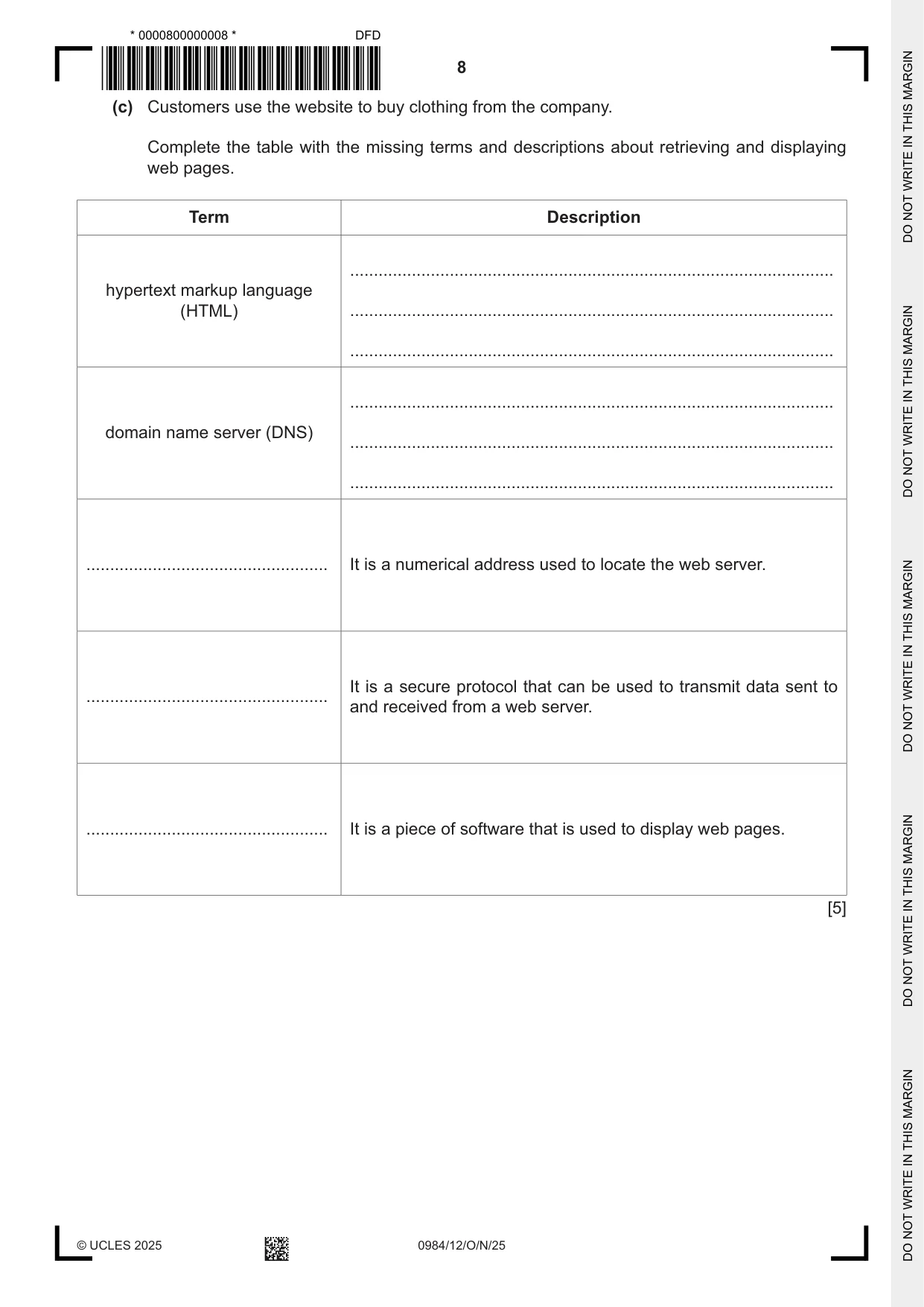 Cambridge IGCSE Computer Science (9-1) 0984 2025 Oct/Nov Paper 1 · Variant 2 question paper, page 8 of 12