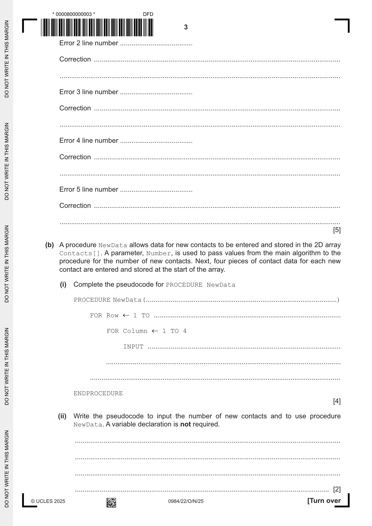Cambridge IGCSE Computer Science (9-1) 0984 2025 Oct/Nov Paper 2 · Variant 2 question paper, page 3 of 16