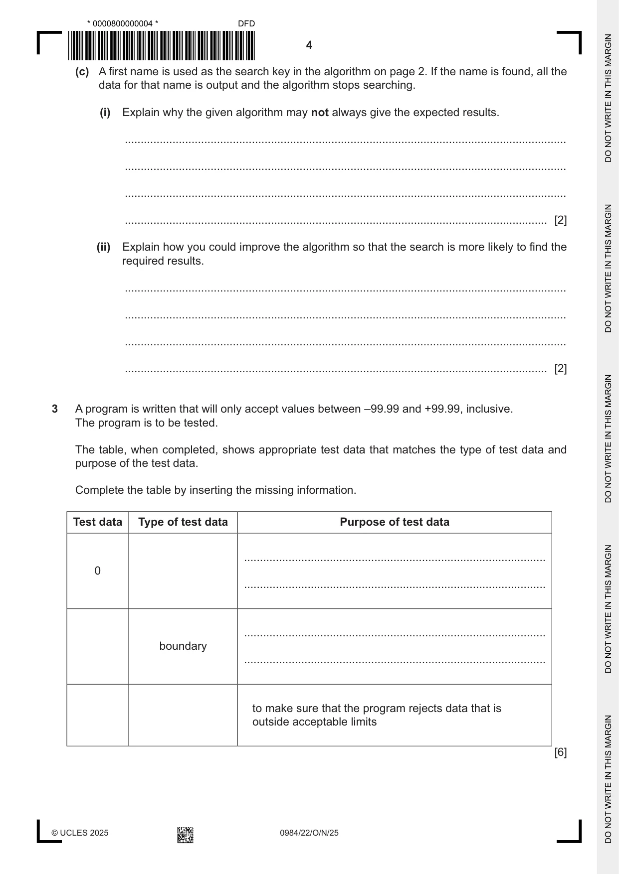 Cambridge IGCSE Computer Science (9-1) 0984 2025 Oct/Nov Paper 2 · Variant 2 question paper, page 4 of 16