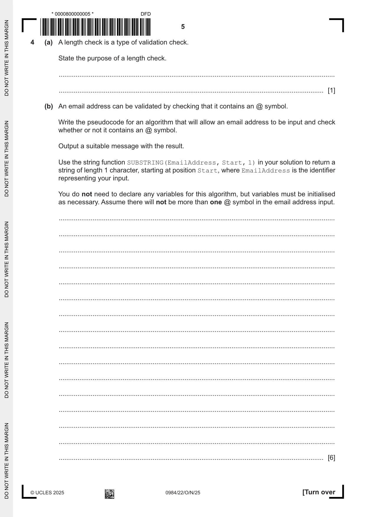 Cambridge IGCSE Computer Science (9-1) 0984 2025 Oct/Nov Paper 2 · Variant 2 question paper, page 5 of 16