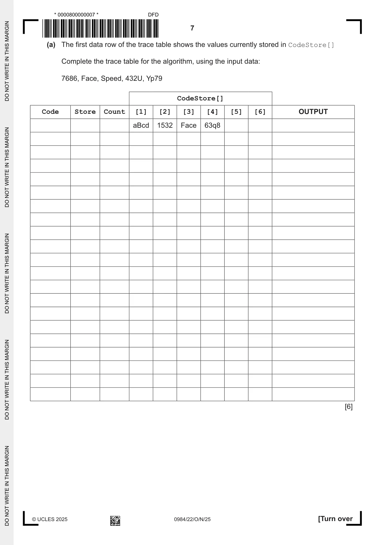 Cambridge IGCSE Computer Science (9-1) 0984 2025 Oct/Nov Paper 2 · Variant 2 question paper, page 7 of 16