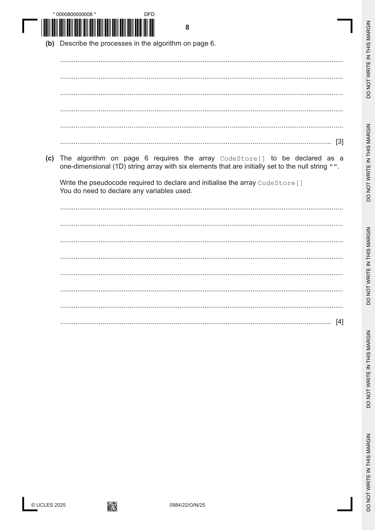 Cambridge IGCSE Computer Science (9-1) 0984 2025 Oct/Nov Paper 2 · Variant 2 question paper, page 8 of 16