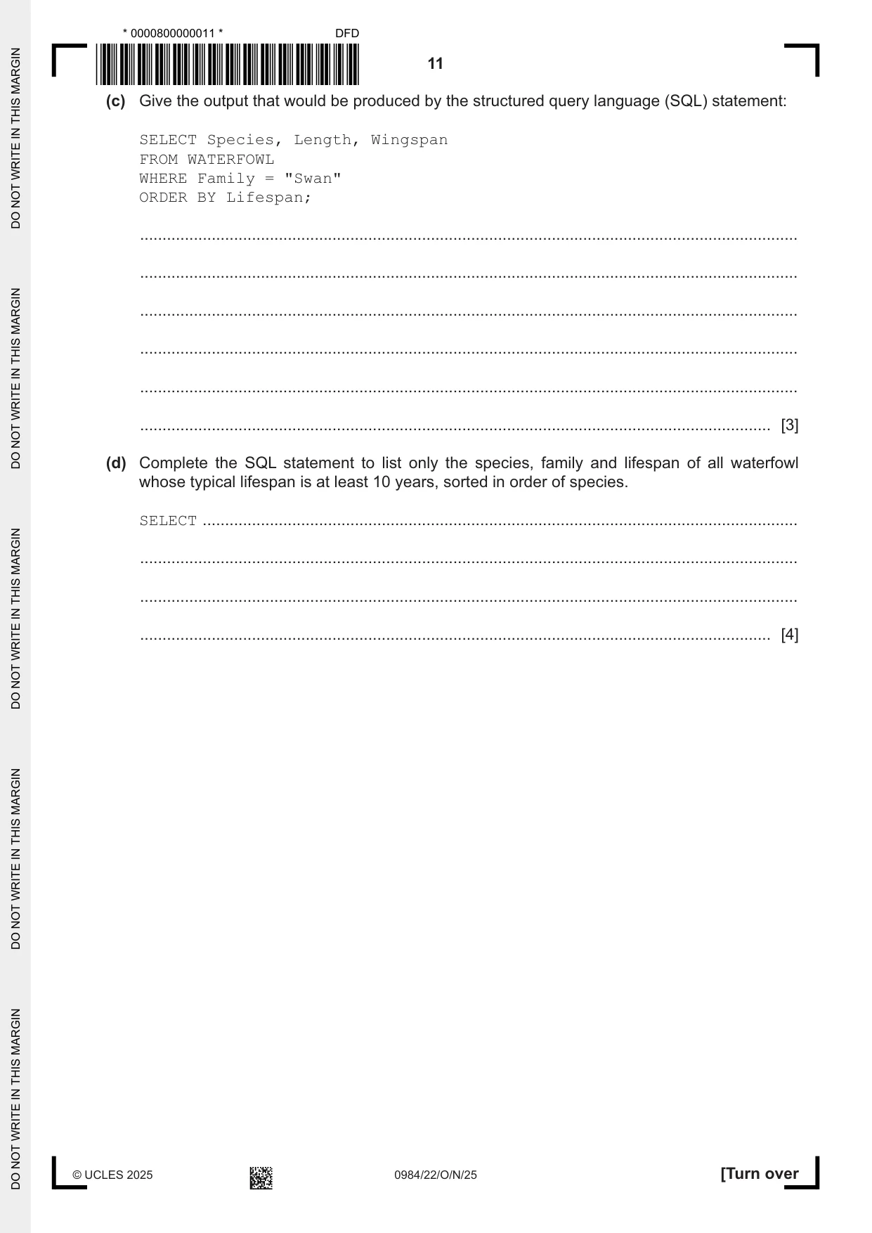 Cambridge IGCSE Computer Science (9-1) 0984 2025 Oct/Nov Paper 2 · Variant 2 question paper, page 11 of 16