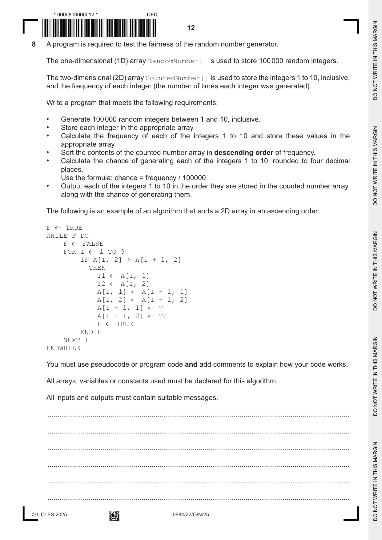 Cambridge IGCSE Computer Science (9-1) 0984 2025 Oct/Nov Paper 2 · Variant 2 question paper, page 12 of 16