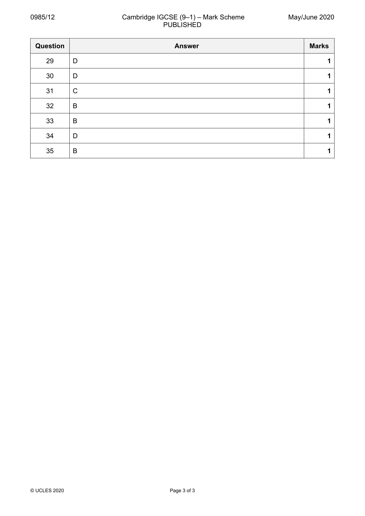 Mark scheme, page 3 of 3