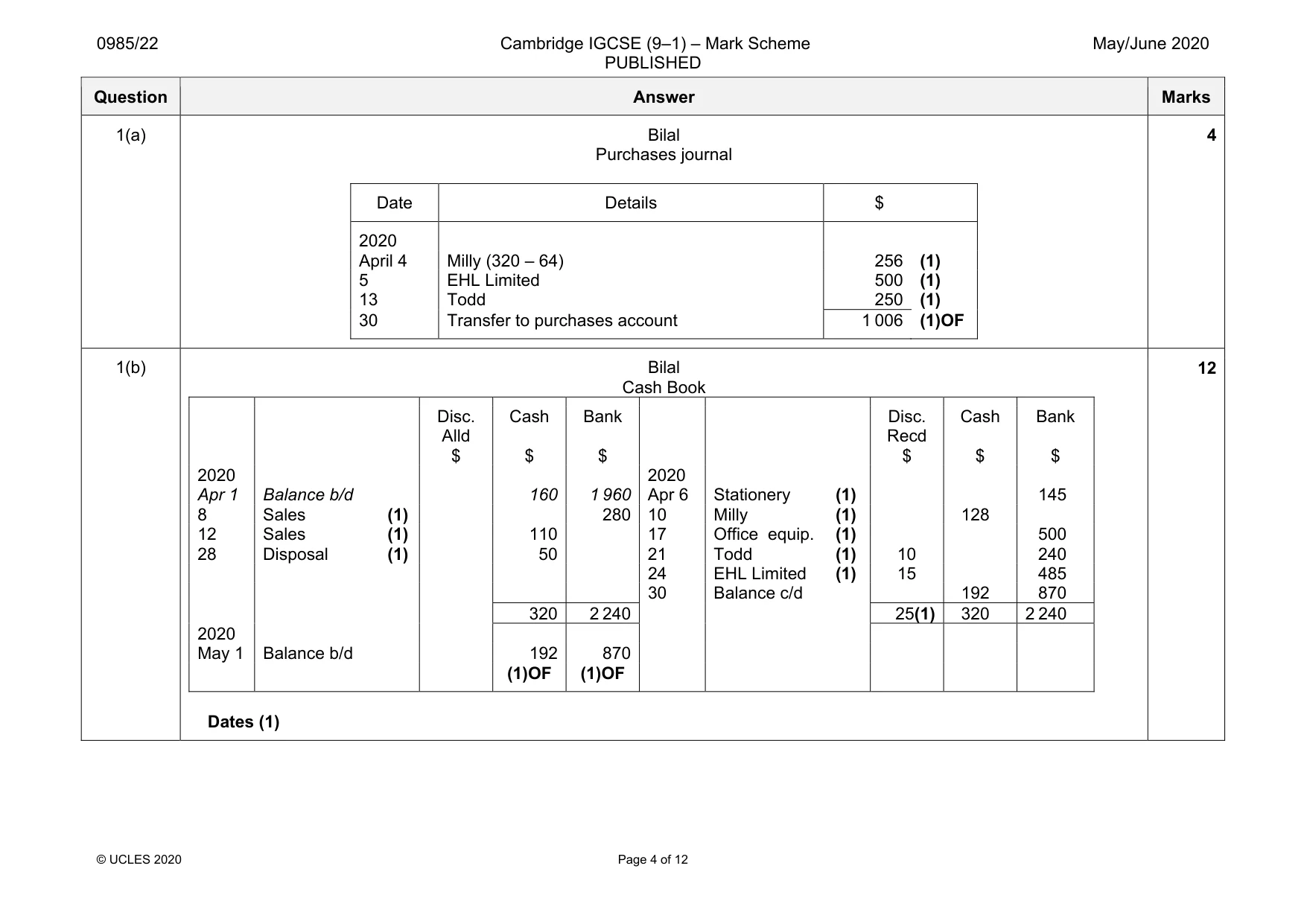 Mark scheme, page 4 of 12
