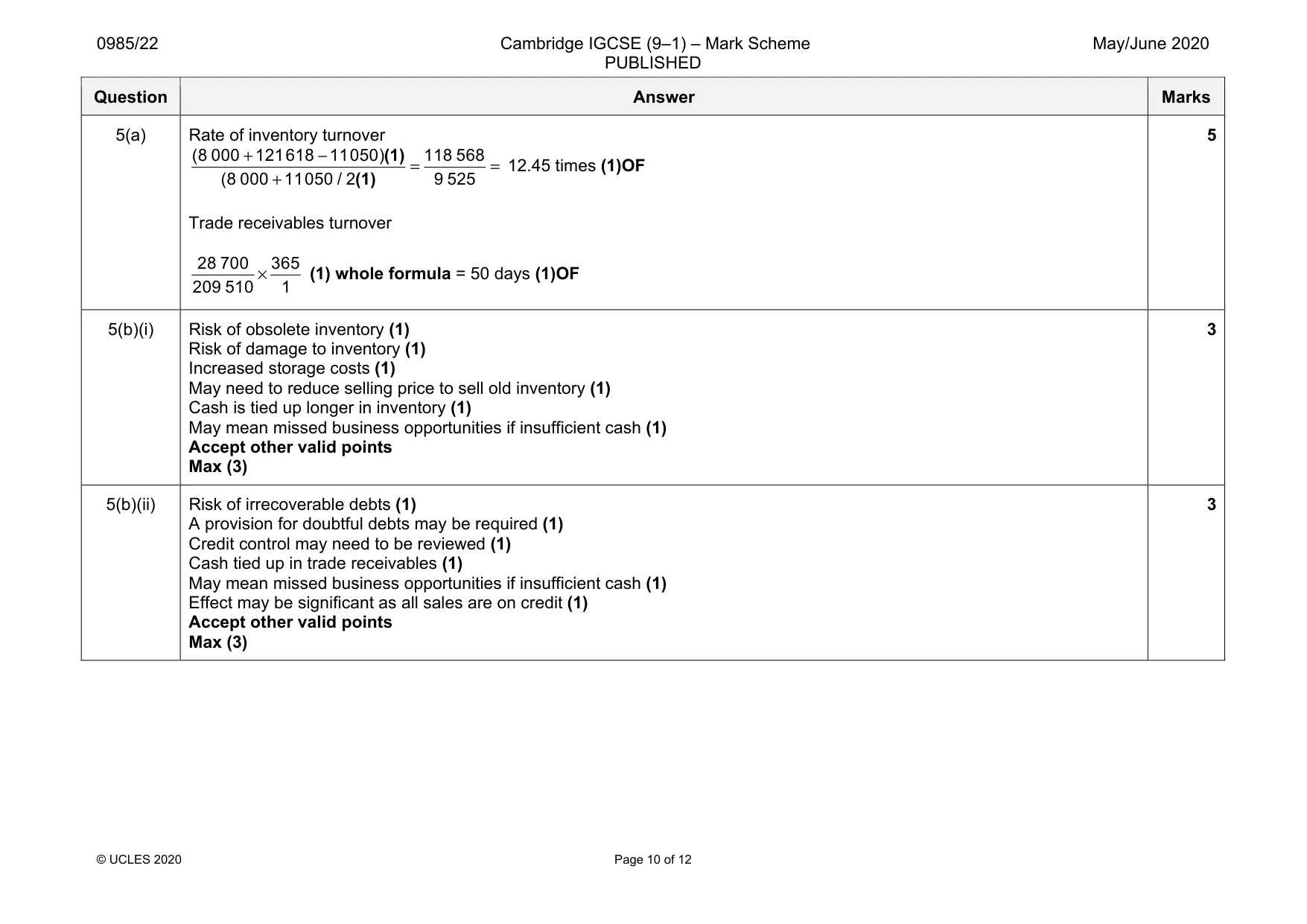 Mark scheme, page 10 of 12