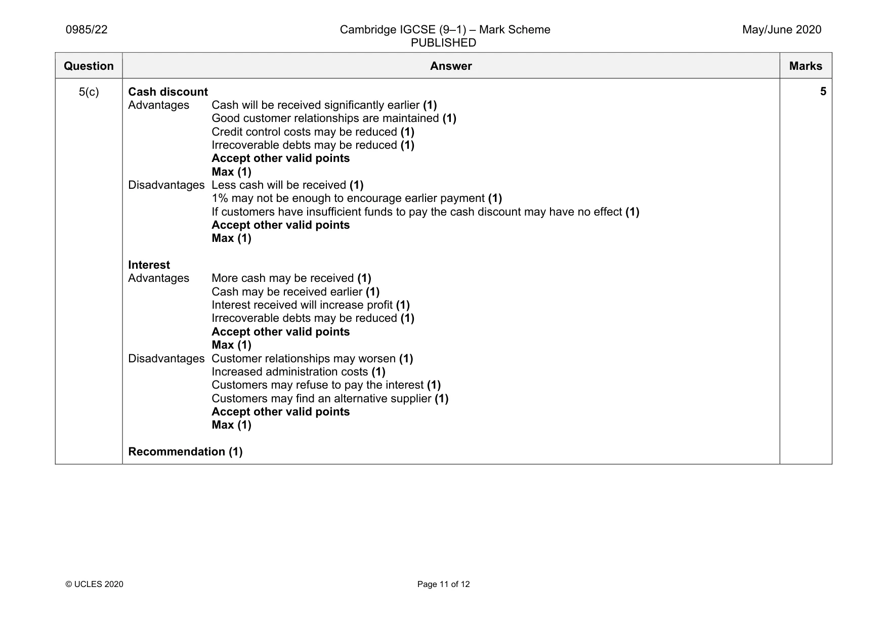 Mark scheme, page 11 of 12