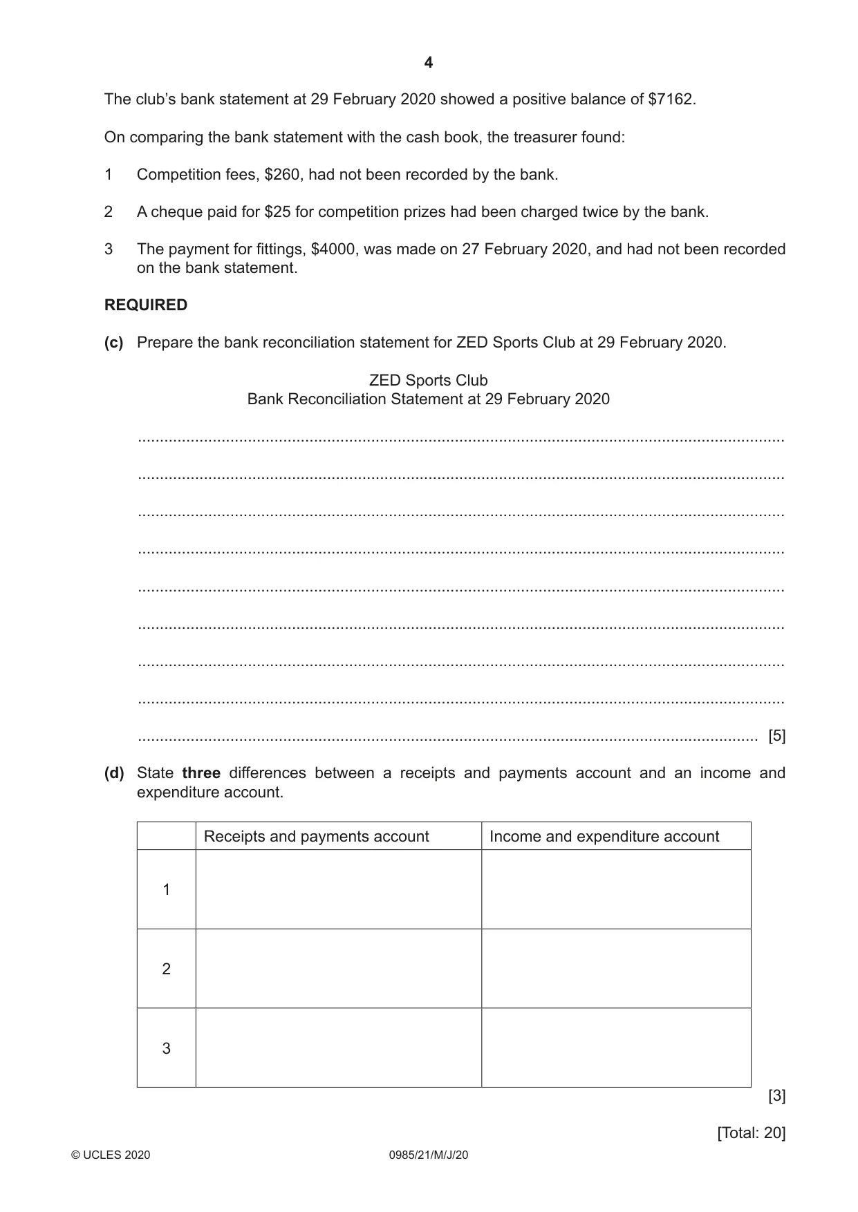 Cambridge IGCSE Accounting (9-1) 0985 2020 May/June Paper 2 · Variant 1 question paper, page 4 of 24