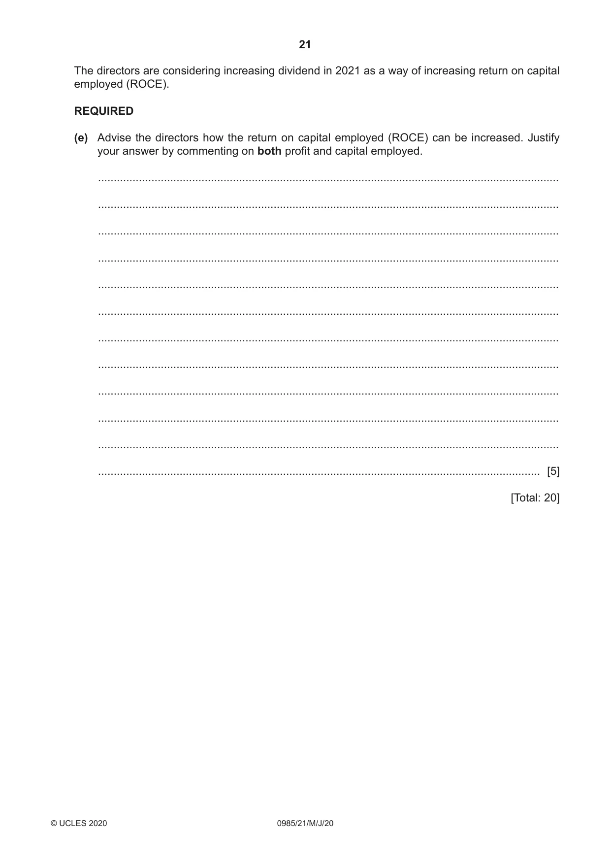 Cambridge IGCSE Accounting (9-1) 0985 2020 May/June Paper 2 · Variant 1 question paper, page 21 of 24