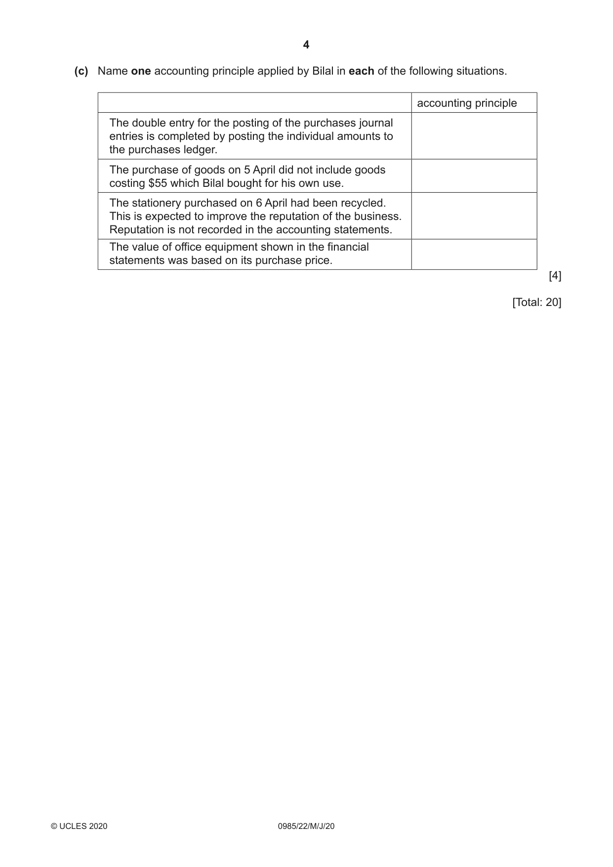 Cambridge IGCSE Accounting (9-1) 0985 2020 May/June Paper 2 · Variant 2 question paper, page 4 of 20