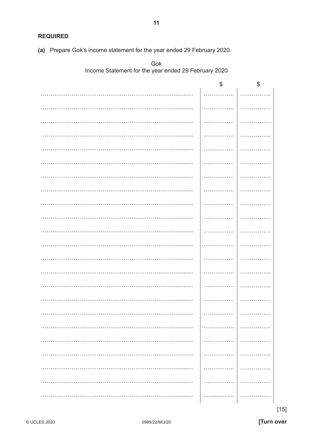 Cambridge IGCSE Accounting (9-1) 0985 2020 May/June Paper 2 · Variant 2 question paper, page 11 of 20
