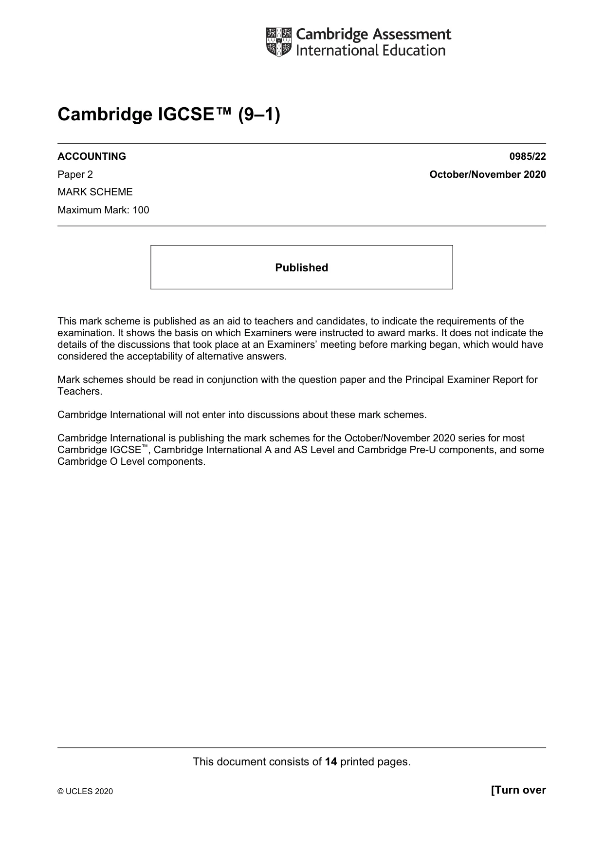 Mark scheme, page 1 of 14