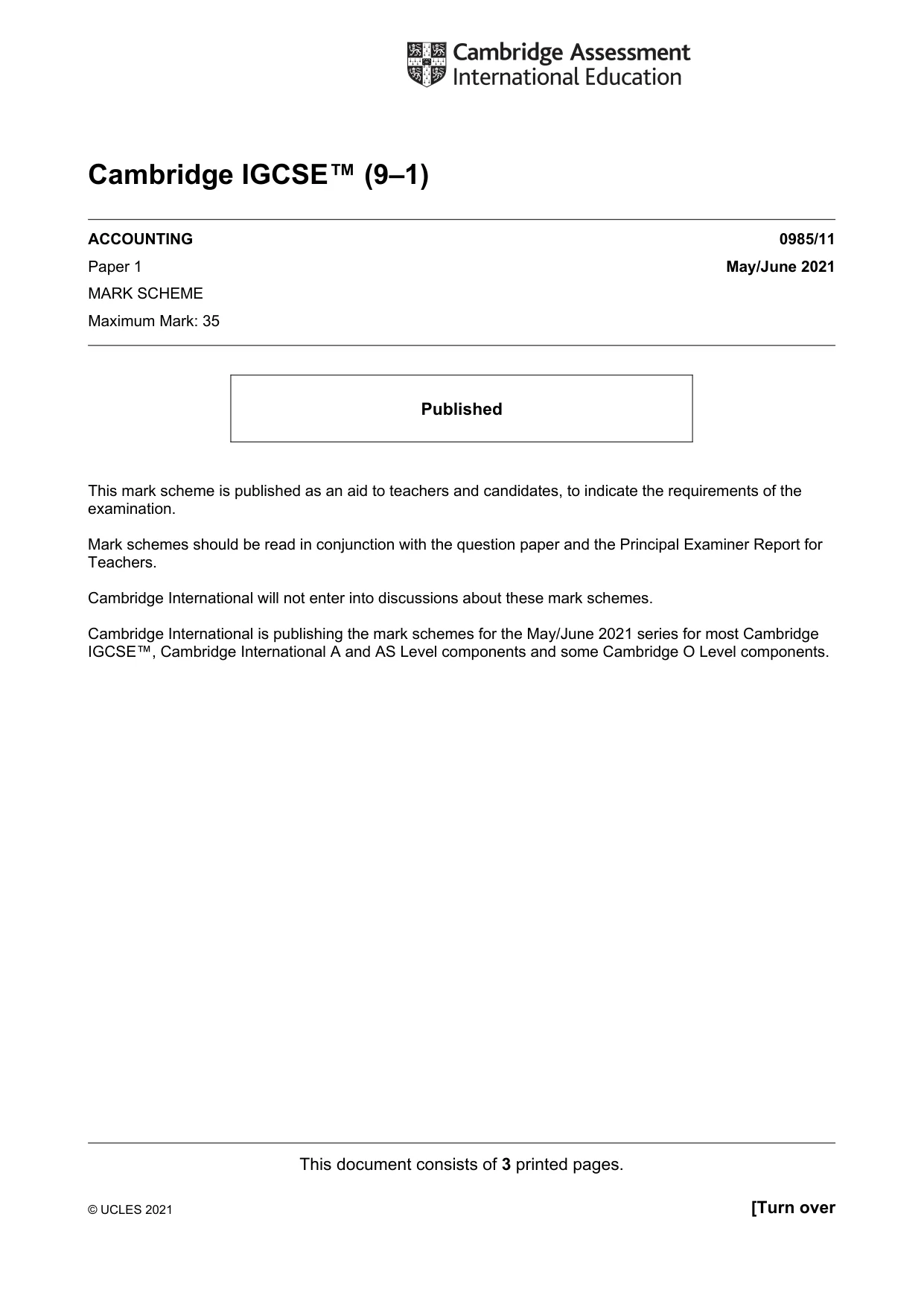 Mark scheme, page 1 of 3