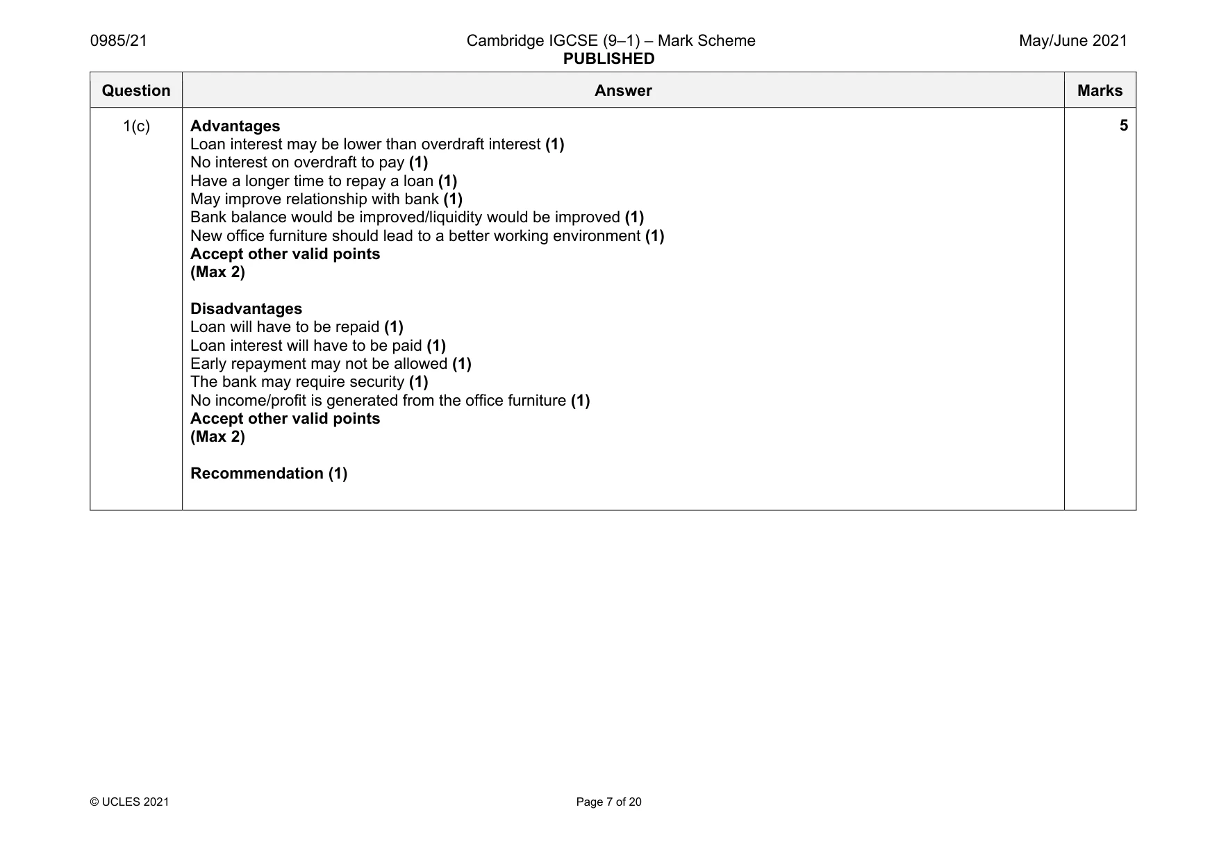 Mark scheme, page 7 of 20