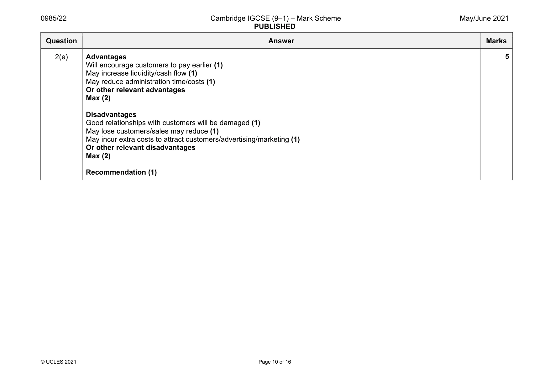 Mark scheme, page 10 of 16