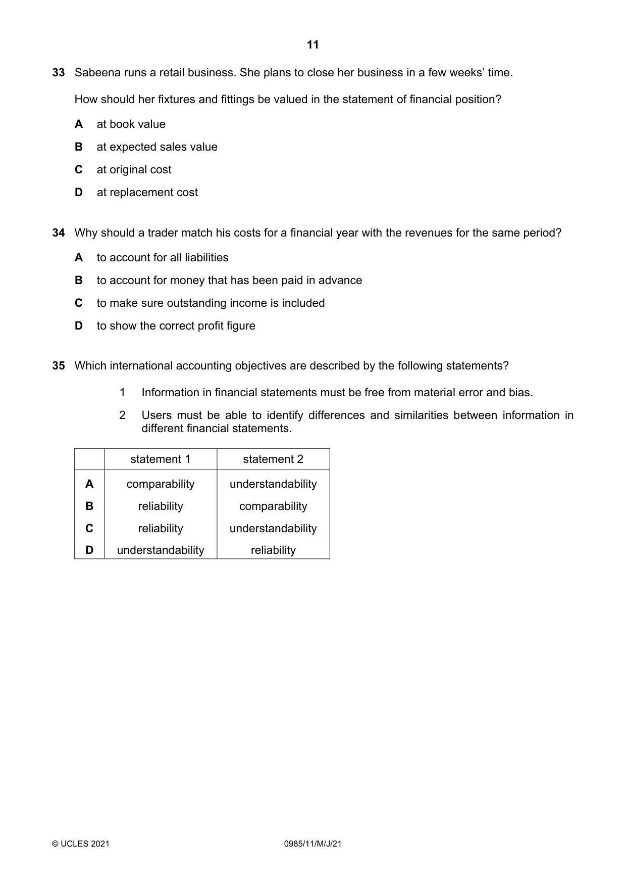 Cambridge IGCSE Accounting (9-1) 0985 2021 May/June Paper 1 · Variant 1 question paper, page 11 of 12